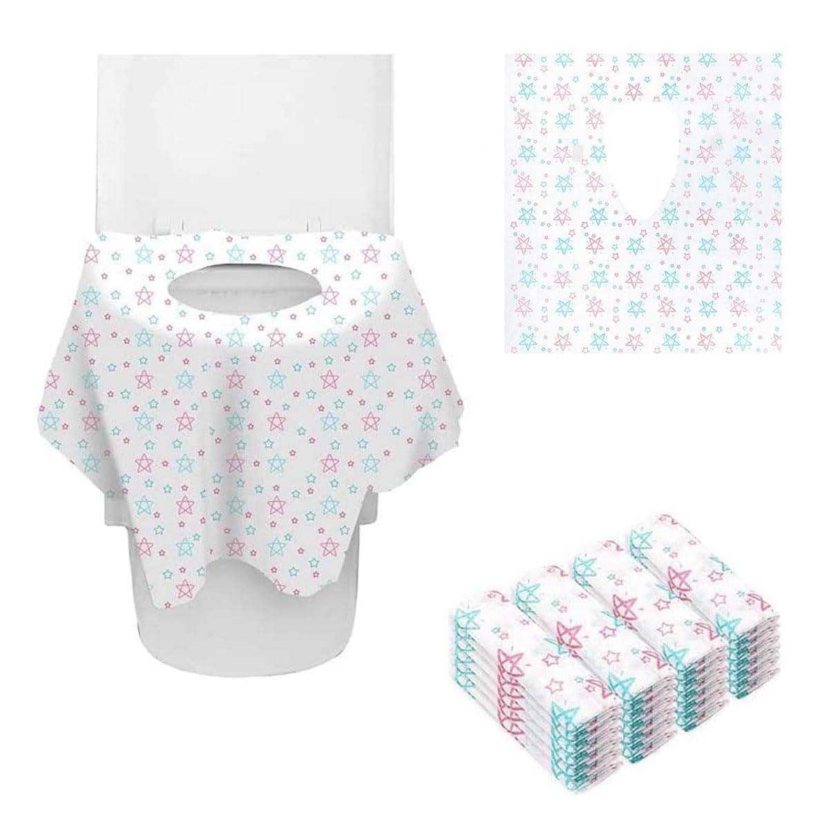 JKJ&ZXZ 30 Pack Toilet Seat Covers Disposable, Waterproof Extra Large XL Portable Potty Seat Covers, with Stick Tape, Individually Wrapped, for Kids Potty Training and Public Toilet Use