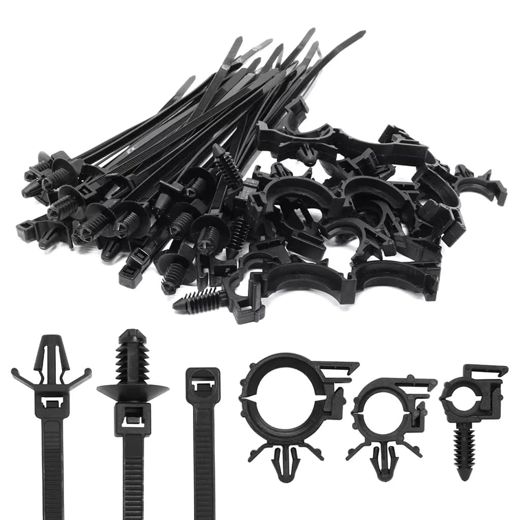 STHIRA® 45pcs Automotive Cable Clip & Fastener Set, 3 Type Wire Harness Clips, Push-Type Retainers & Zip Tie Mounts for Securing Hoses, Wires, and Tubing in Cars, Trucks & SUV