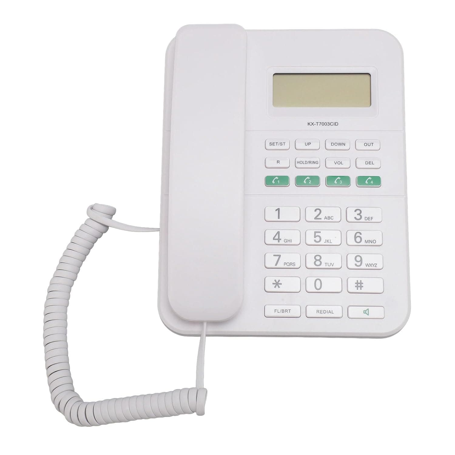 Jectse 4 Level Volume Adjustment 5 Level LCD Brightness Corded Phone for Seniors ABS Material (White)
