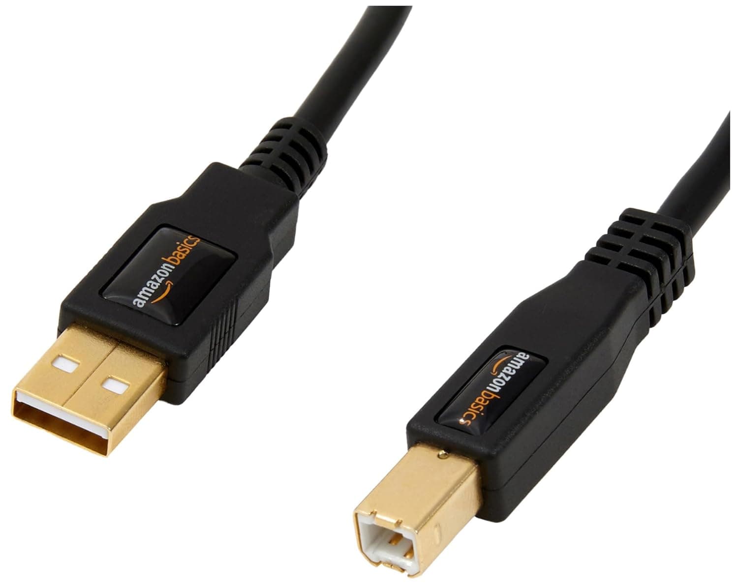 Amazon Basics USB-A to USB-B 2.0 Cable for Printer or External Hard Drive, Gold-Plated Connectors, 1.8 meters, Black