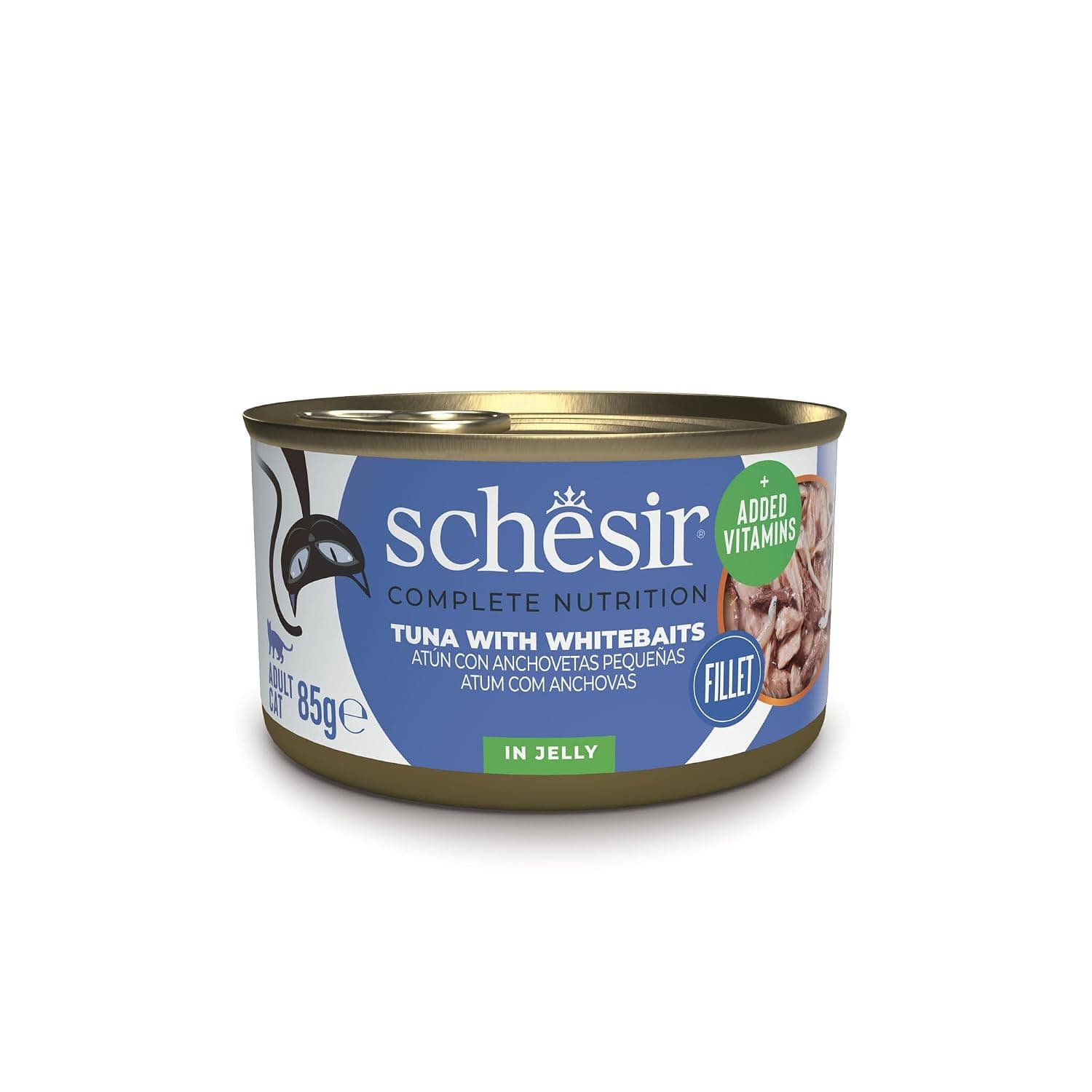 Schesir Tuna with Anchovy in Gelatin, Wet Cat Food, in Cans, 100% Natural, with Added Vitamins, 12 x 85 g