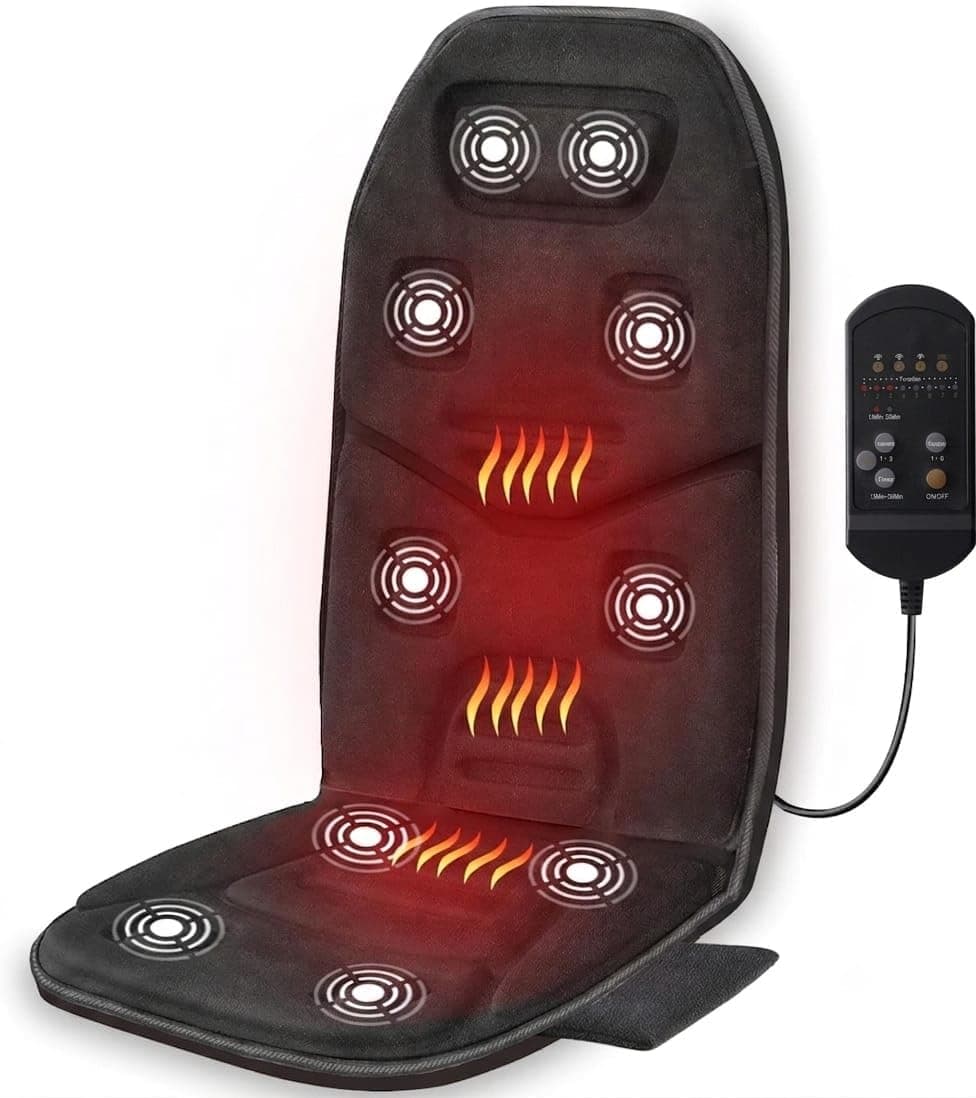 RelaxSmart Massage Chair (Backrest Mattress for Comfort and Relaxation), Dark Black, with Heating and Vibration Technology for Home and Office Use