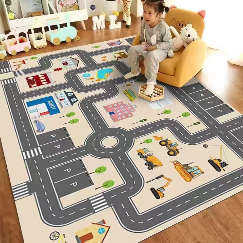 XICEN Children's play mat, 180CMx120CM City Life Road Traffic Educational Carpet,Have Fun Throw Rug, Non Slip Nursery Rug for Boy and Girl Bedroom (Beige B)