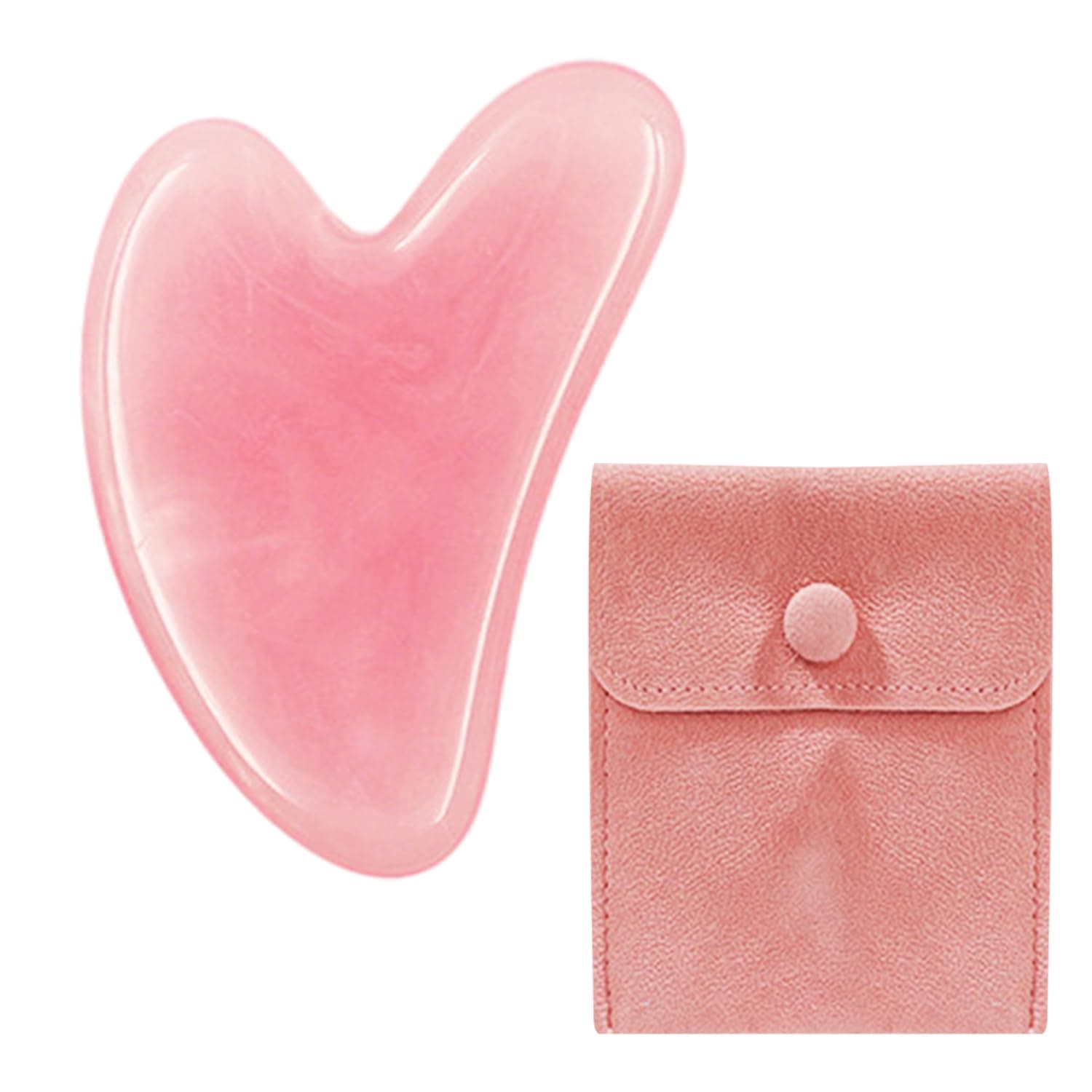 1 x Heart-shaped Gua Sha Stone and 1 x Storage Bag, Resin Massager, Massage Tool, Face Massage Stones for Eyes, Neck Skin Care and Body Muscle Relaxation (Pink)