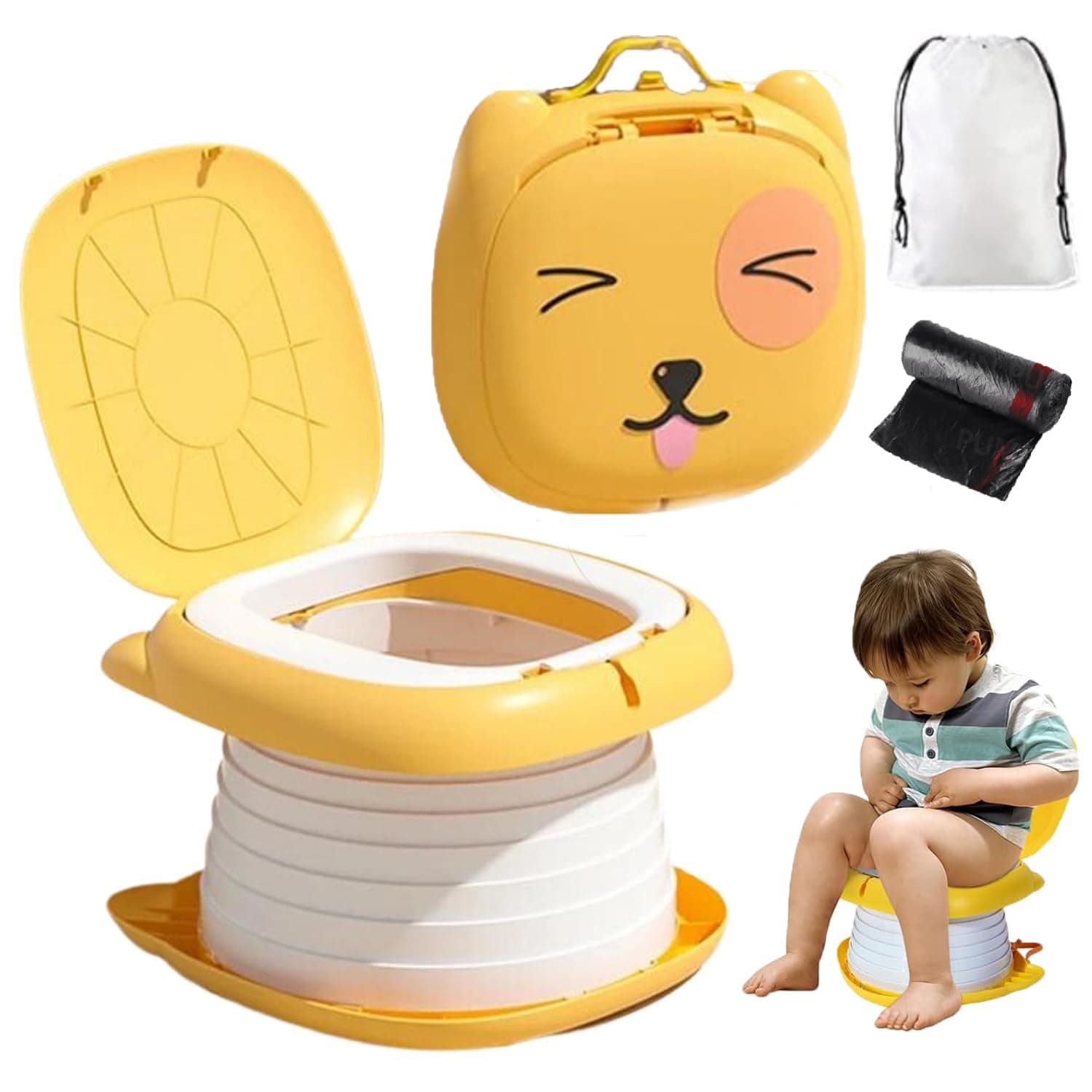 U HOOME Portable Potty Seat For Toddler,Foldable Travel Potty Training Toilet Seat for Kids Boys Girls,Emergency Mobile Toilet In Car for Camping Outdoor Indoor with Storage Travel Bag (Yellow)