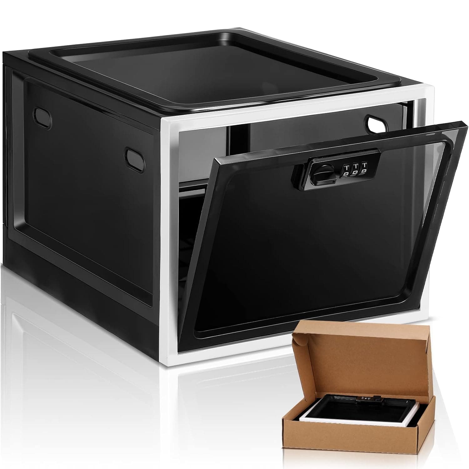Yalikop Large Medicine Lock Box for Safe Medication 11.9 x 9.3 x 7.6 inches Lockable Organizer First Aid with Code for Medication Snack Food Home Office Dorms Safety(Black White)