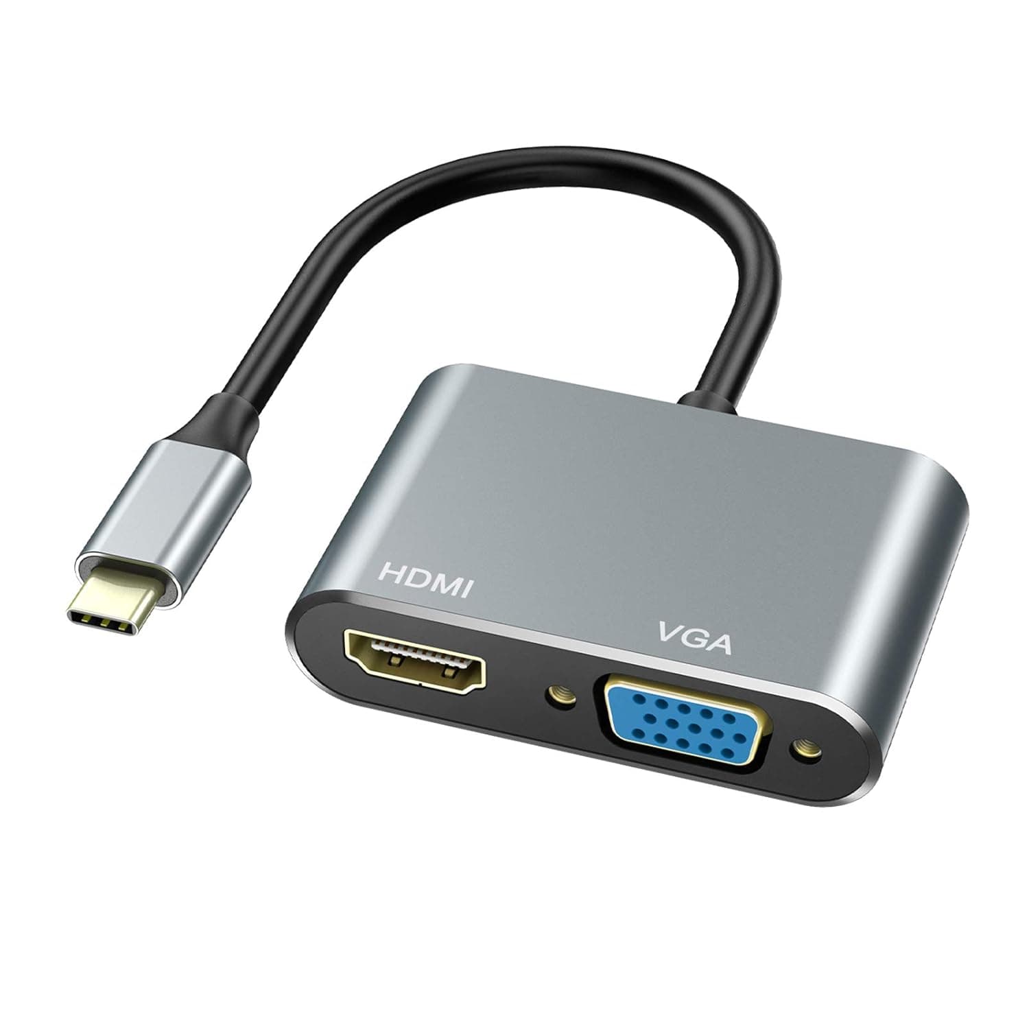 محول USB C إلى HDMI VGA، محول مقسم 2 في 1 USB نوع سي إلى VGA HDMI لماك بوك برو/ايباد برو/اير 2021 2020 2019 2018، ديل XPS 13/15، سيرفس برو، كروم بوك، جالكسي S20 من فيلكوم