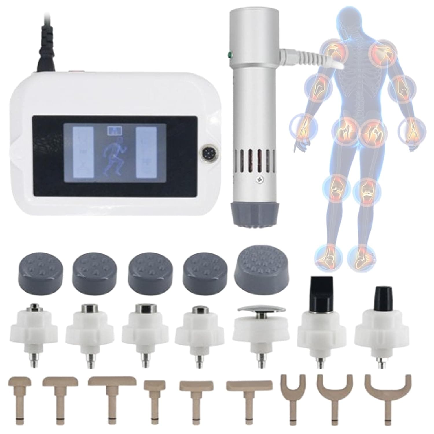 Shock Wave Therapy Machine for Pain Relief, 300mj with 16 Modes and 17 Heads, Deep Muscle Massage for Home Chiropractic Relaxation Device (Silver)