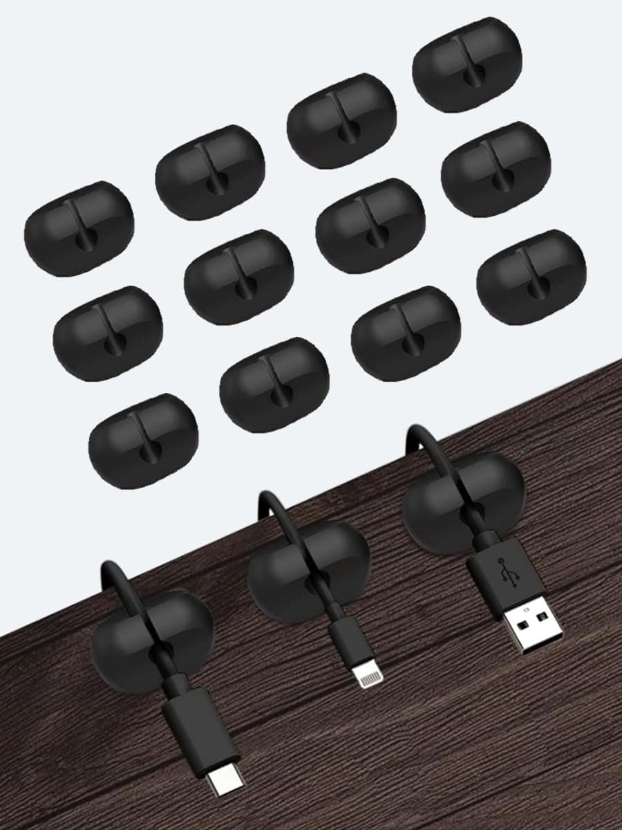 Cable Holder Clips, 12PCS Self Adhesive Cable Management Clips - Cord Organizer for Desk/Office/Home, Wire Holder for USB/Charger/Mouse/PC Cables (Black, 1 * 12)