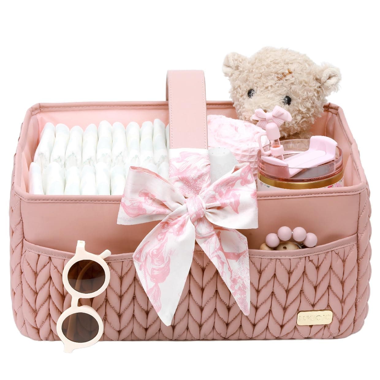Luxurious Baby Diaper Caddy, Nursery Storage Basket for Newborn Essentials, Travel Baby Basket for Diapers Baby Wipes, Organizer Tote Bag Storage Bin, Baby Shower Gifts(Dusty Rose)