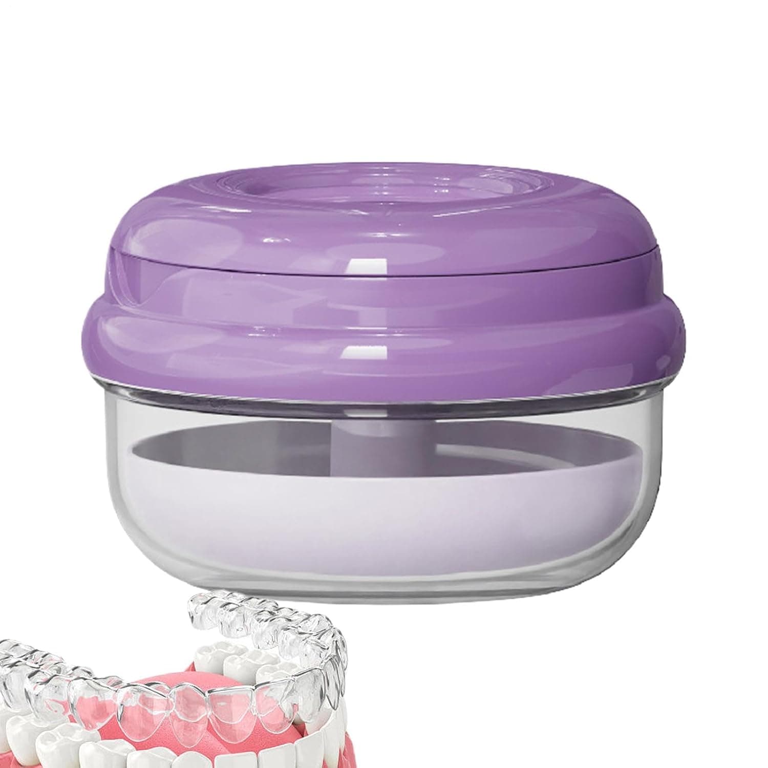 Denture Container,Portable Soaking Container False Teeth Retainer Holder,Mouthguard Case - for Men Adult Travel Business Trips Home Dish Cleaning Soaking Rinsing Care