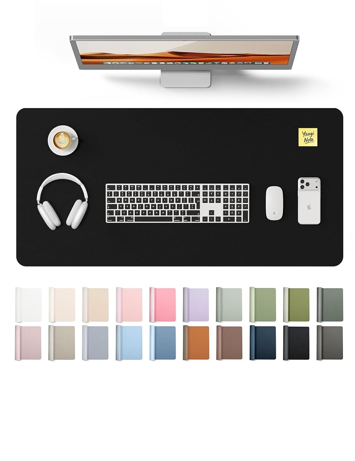 وسادة مكتب جلدية واقية، حصيرة مكتب، قاعدة ماوس كبيرة، وسادة مكتب من جلد البولي يوريثين غير قابلة للانزلاق، وسادة كتابة مكتب مقاومة للماء للمكتب والمنزل (89.91 سم × 43.18 سم، أسود) من واي اس اي جي اي