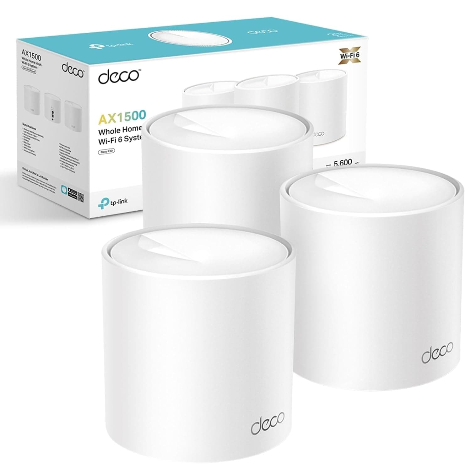 TP-Link Deco X10(3-pack) AX1500Mbps Whole Home Mesh WiFi 6 System, AI-Driven, Coverage up to 5600ft²,WiFi Mesh System, WiFi Router, WiFi Extender Booster, Gaming & 4K, Easy Setup, Alexa & Google home