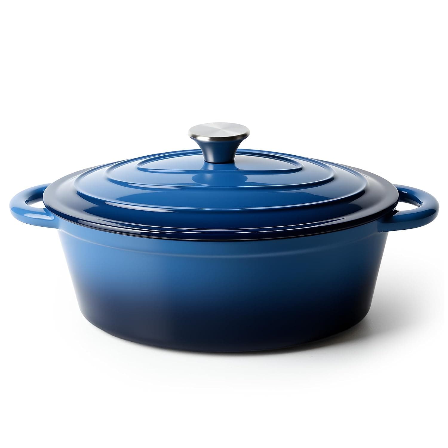 Oval Dutch Oven for Bread Baking, 4.5 Quart Non-Stick Enameled Cast Iron Dutch Oven Pot with Lid, Oven-Safe, Oval Casserole with Lid up to 260 °C for Baking, Braising, Stews, Roasting (Blue)