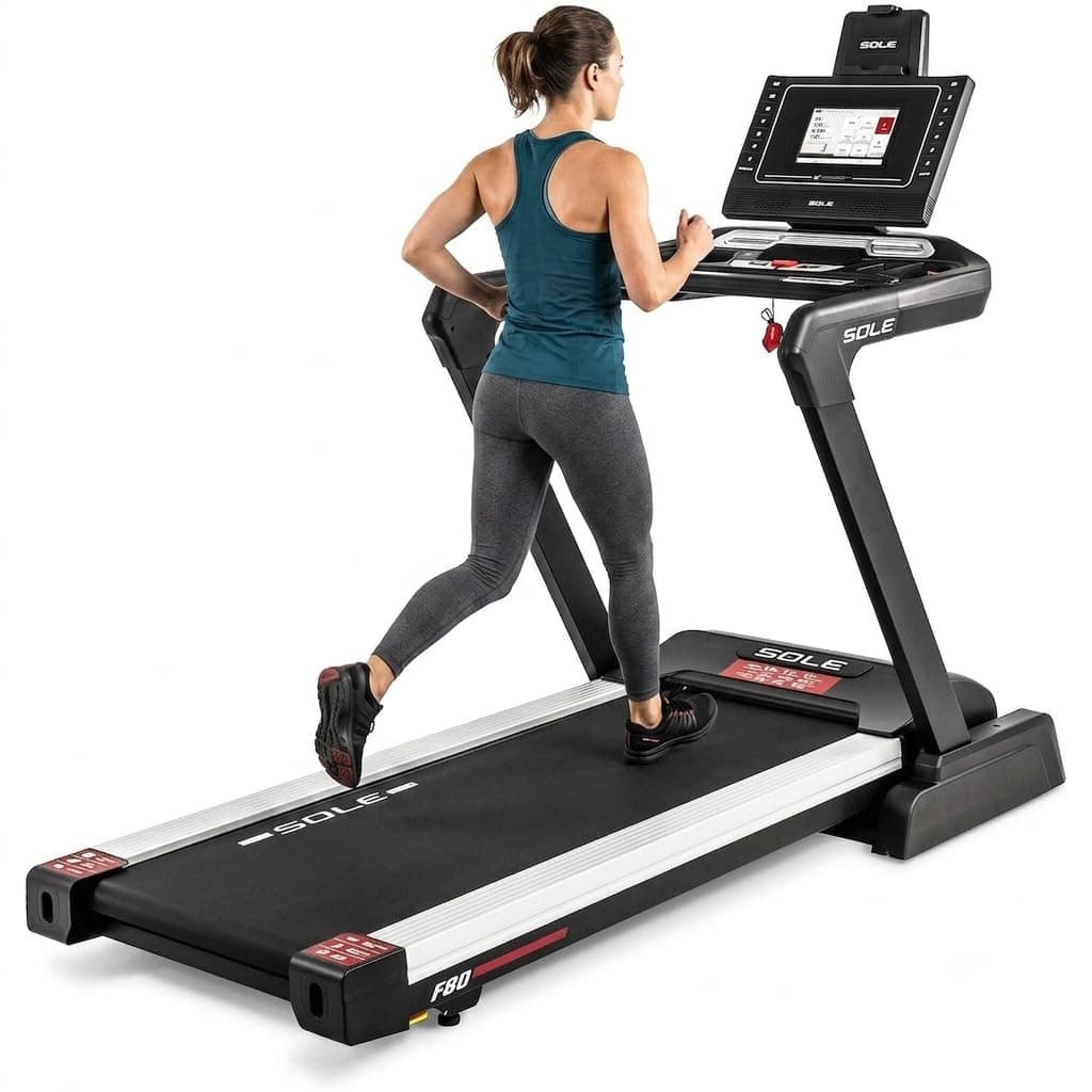 Sole Fitness F80-ENT Treadmill with 10.1” Android Touchscreen – 3.5 HP Motor, 20 kph Speed, 15-Level Incline, 22” x 60” Running Surface, Heavy-Duty Folding Home Treadmill – Supports 160 kg