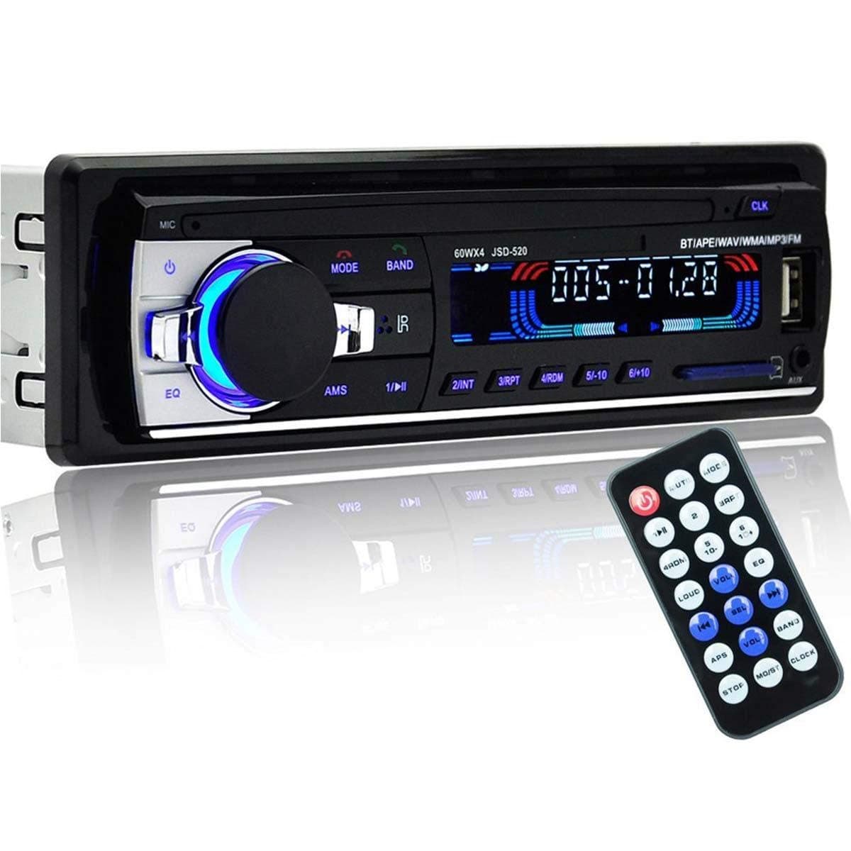 مشغل راديو اف ام للسيارة بتقنية البلوتوث وصوت ستيريو مع منفذ AUX لتشغيل الملفات بتنسيق MP3 مع منفذ USB/1 DIN/ وجهاز تحكم عن بعد، 12 فولت