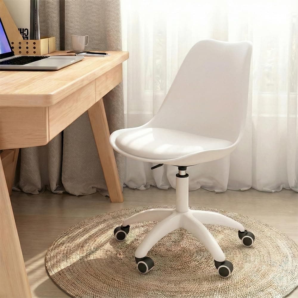 Taimi Acrylic 360° Rotating Desk Chair - White Adjustable Height Armless Swivel Vanity Chair, Rolling Office Chair For Home, makeup,Dining Room,living Room,office & Hotel