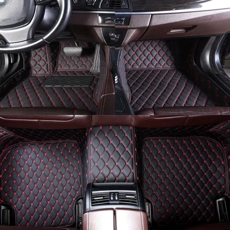 Custom Car Floor Mats Non-slip Artificial Leather For Chery Arrizo 6 2018-2022 Auto Carpets Foot Coche Interior Accessories (Black-red)