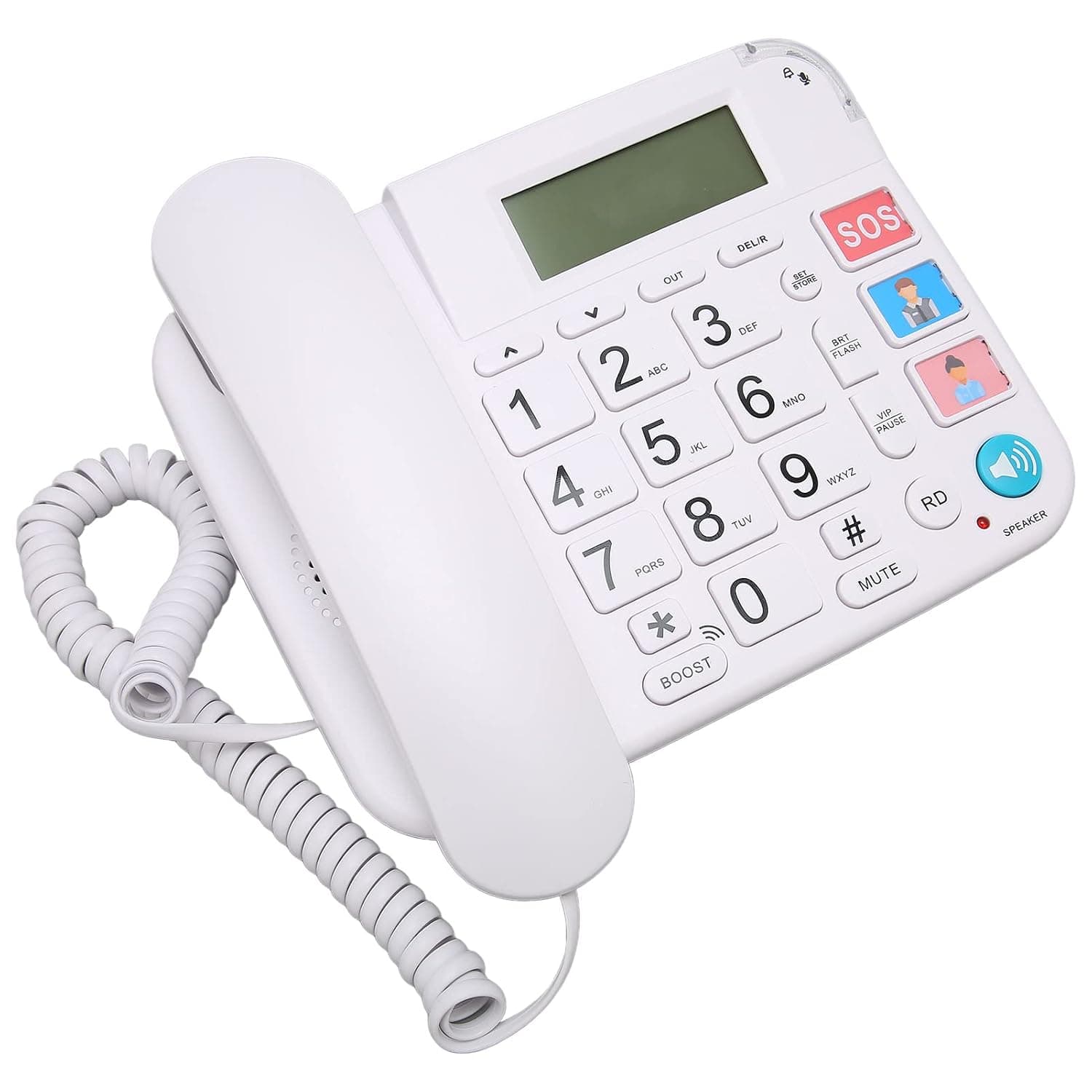 Corded Landline, Big Button Phone Volume Adjustment LCD Display Plug and Play Noise Reduction with Speaker for Elderly