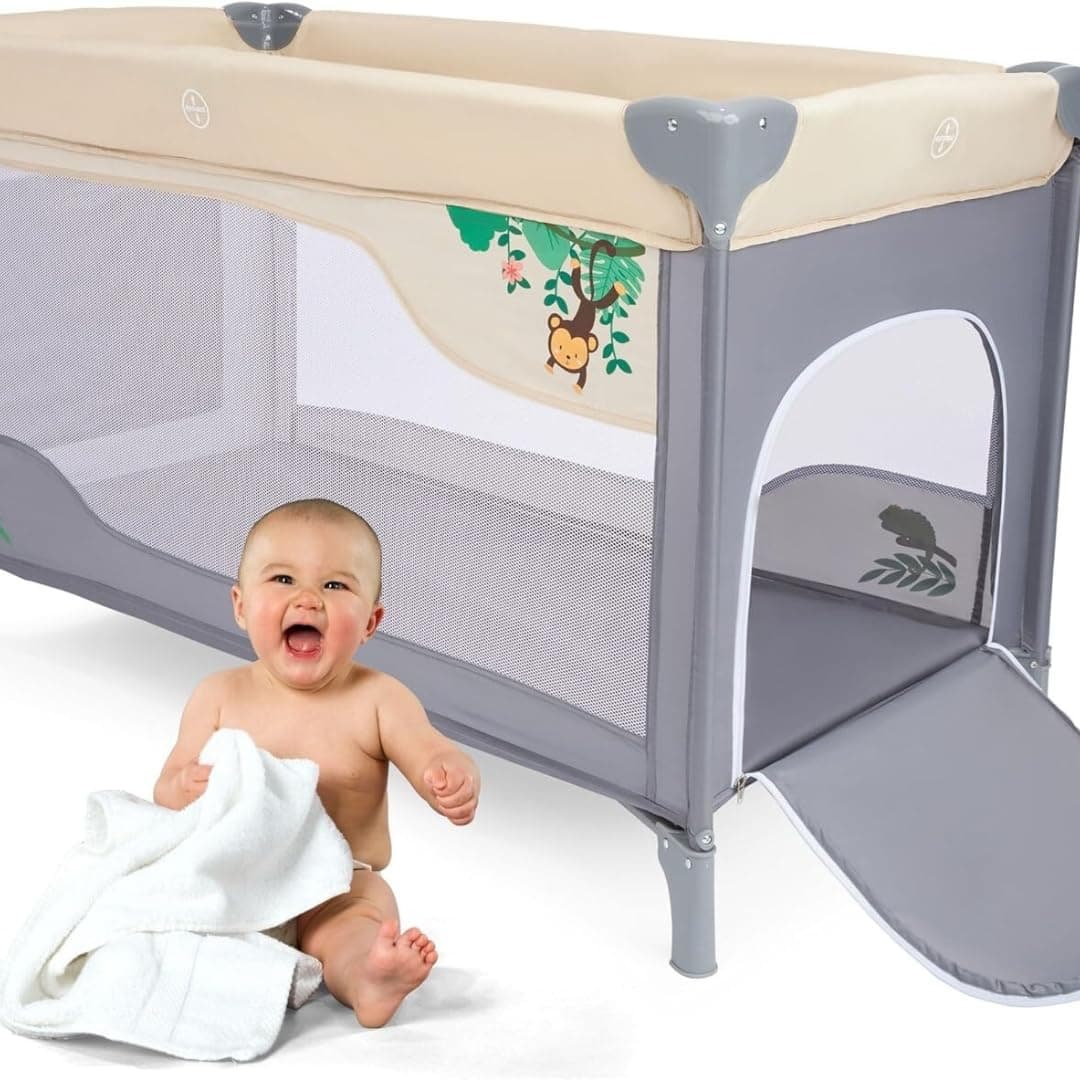 Maas Dream and Play Baby Travel Crib with Mattress, Foldable, Portable Bag (grey)