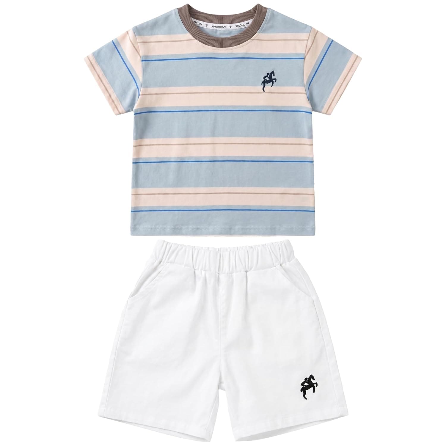 JQT Baby Boys 2-Piece Summer Outfit, Striped Short Sleeve Tee with Casual Shorts, Soft Cotton, 0-5 Years