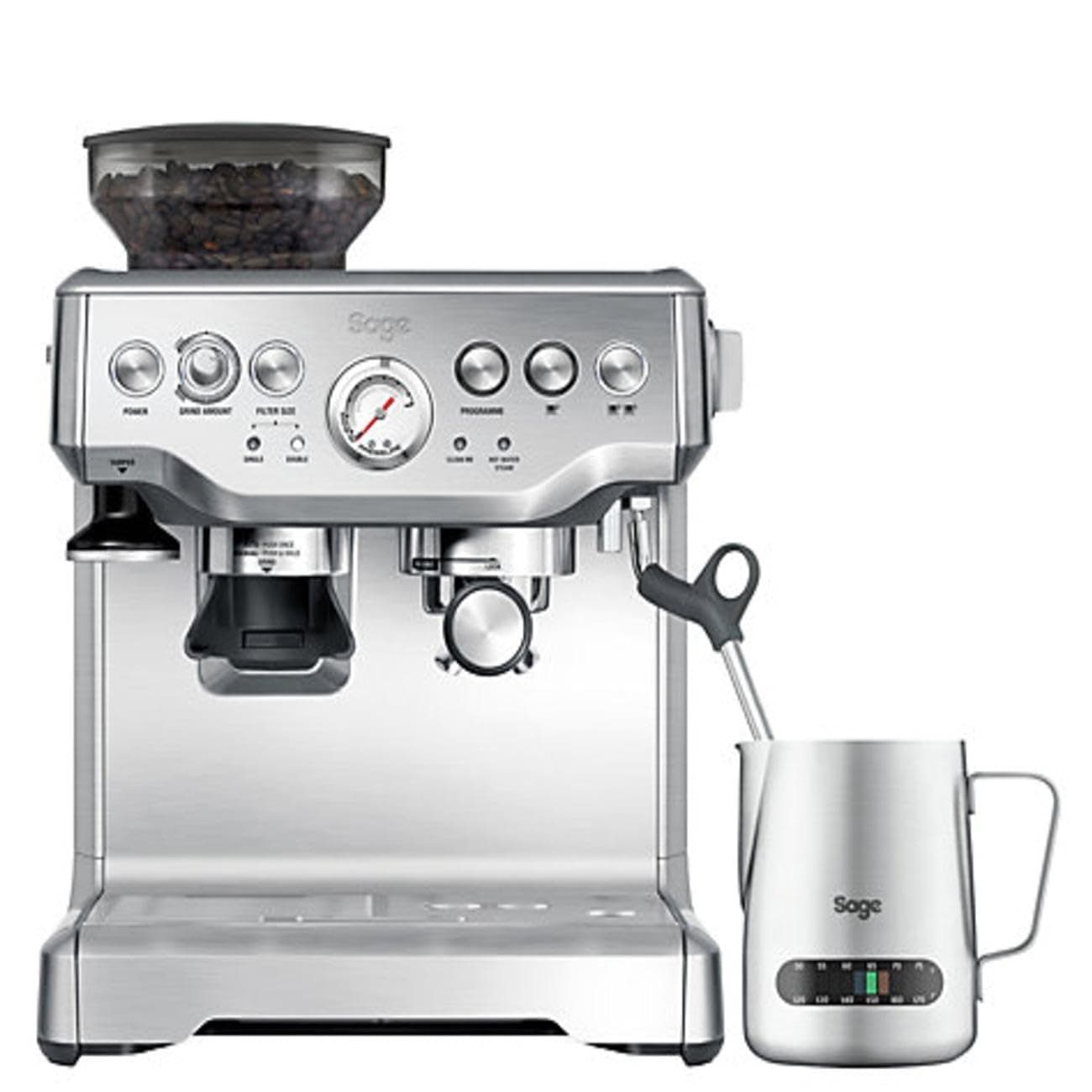 Sage - The Barista Express - Bean to Cup Coffee Machine with Grinder and Milk Frother, Brushed Stainless Steel - KSA Version, 2 Year Manufacturer Warranty