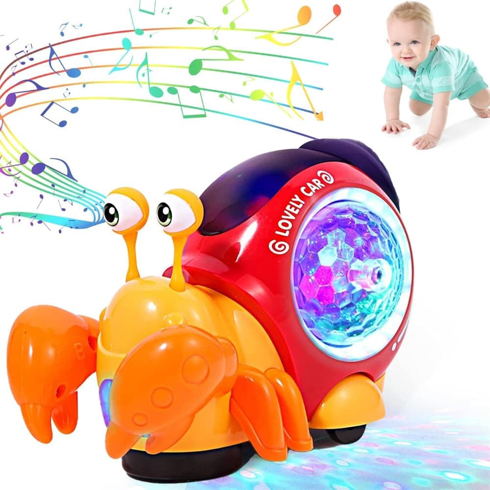 Crawling Crab Toy, Interactive Walking Dancing Toy with Music Sounds & Lights, Automatically Avoid Obstacles, Moving Toddler Toys for Kids Infants, Musical Light up Toys for Babies, Toddlers