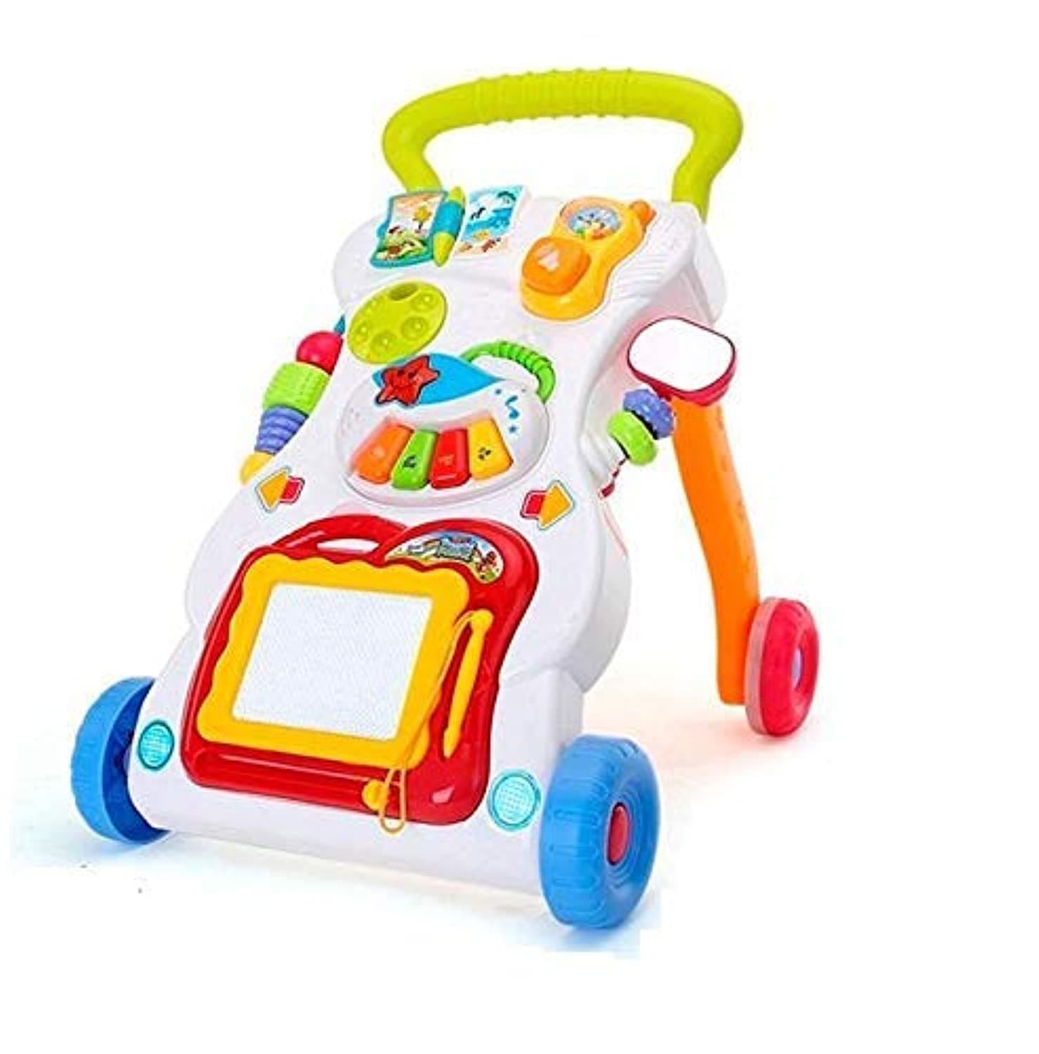SCIENISH 4 in 1 Children Music Walker Baby Learn Walk Stand Trolley Toys Drawing Board Music Instrument Mini Phone