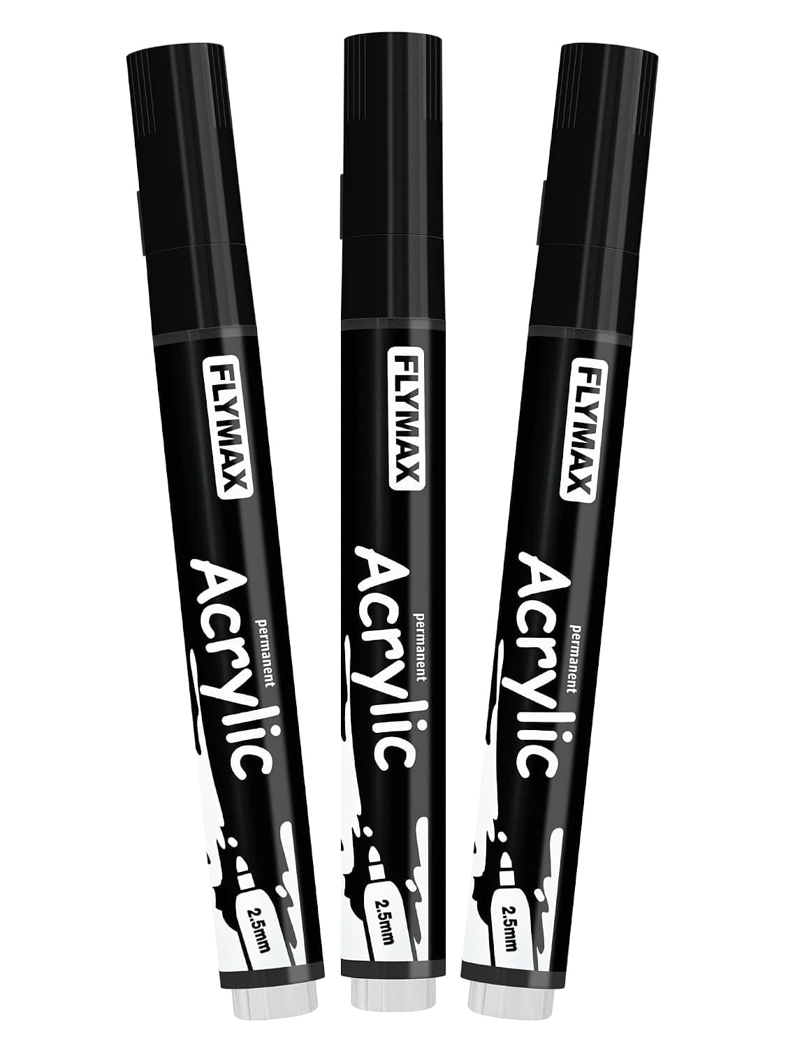 Black Marker Paint Pens 2.5mm- Permanent Marker Pens Black Acrylic Paint Water-Based Medium Tip Waterproof Quick-Drying (3 in 1Pack)