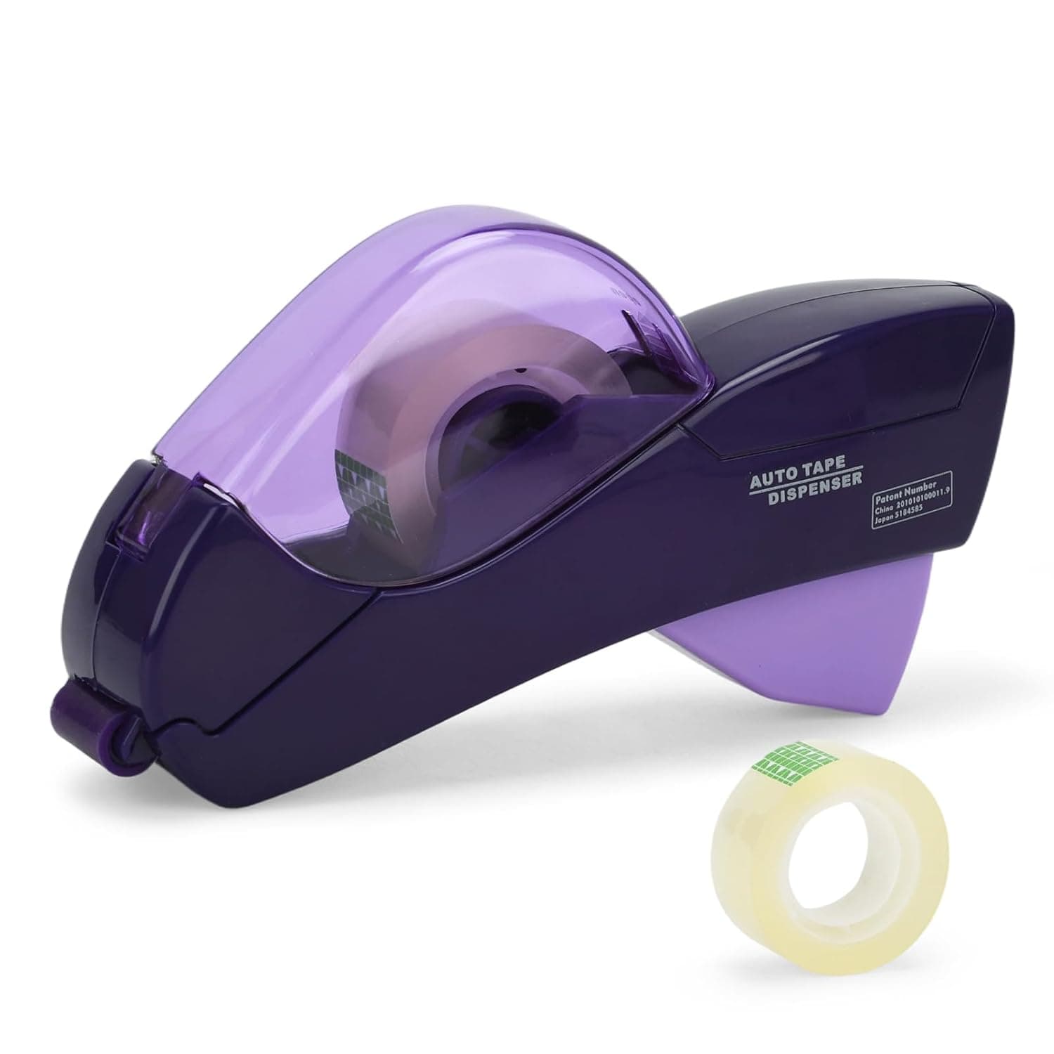 Automatic Tape Dispenser Gun - Gift Wrapping Tape Dispenser with Safe Hidden Blade, One-Handed Operation, Includes 2 Rolls (1/2" & 3/4") Tapes, Portable for Crafts, Office & Packaging (Purple)