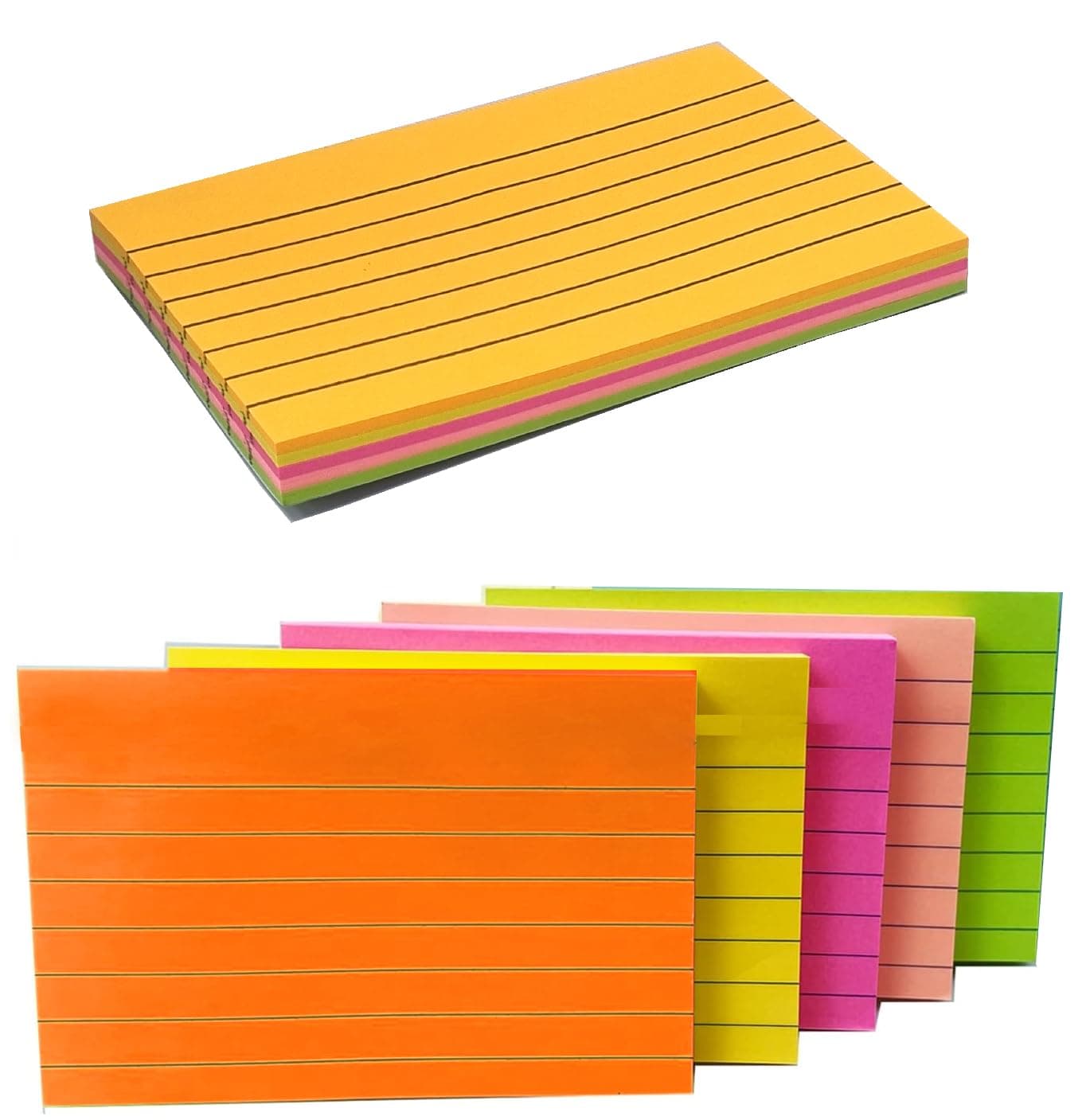 Sticky Notes 3X5 inch Pastel Ruled Post Stickies Super Sticking Power Memo Pads Strong Adhesive, 5 Pads Pack, 100 Sheets
