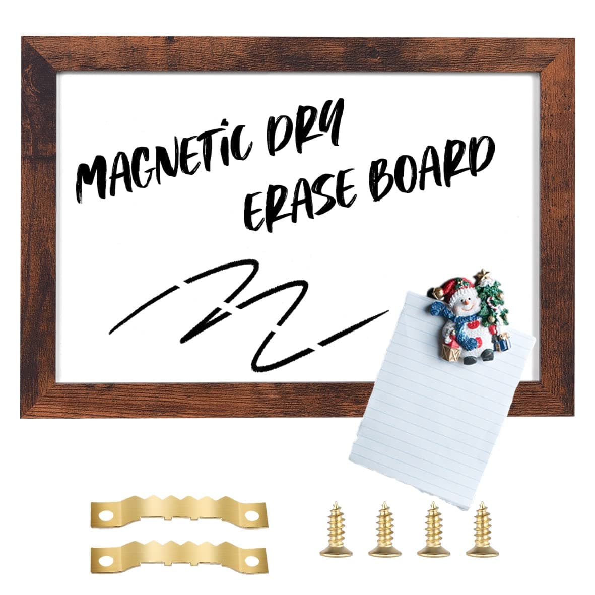 TORASO Dry Erase White Board, Magnetic Whiteboard for Wall, Office/School/Home, 8.5"x 12",Hanging Board for Decoration/Planning/Kitchen Grocery List/Drawing/Memo, Walnut Wood Frame, (BB-BN-2232)
