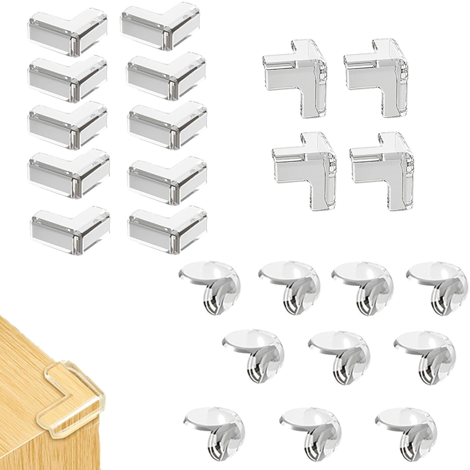 24-Pack Furniture Corner Guards, 3 Shapes Edge and Corner Protectors with Adhesive, Clear Safety Bumpers for Table and Window