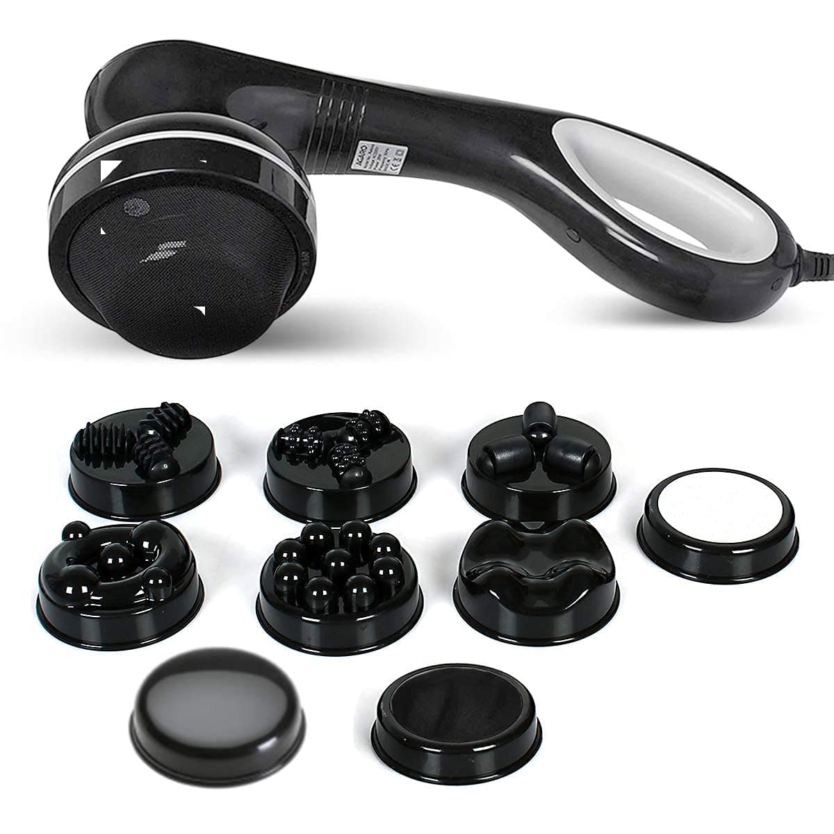 AGARO Relaxo Electric Handheld Full Body Massager with 8 Massage Heads, 5 Mode & 6 Speed Settings for Pain Relief & Relaxation (Black), Back, Leg & Foot - Version May Vary