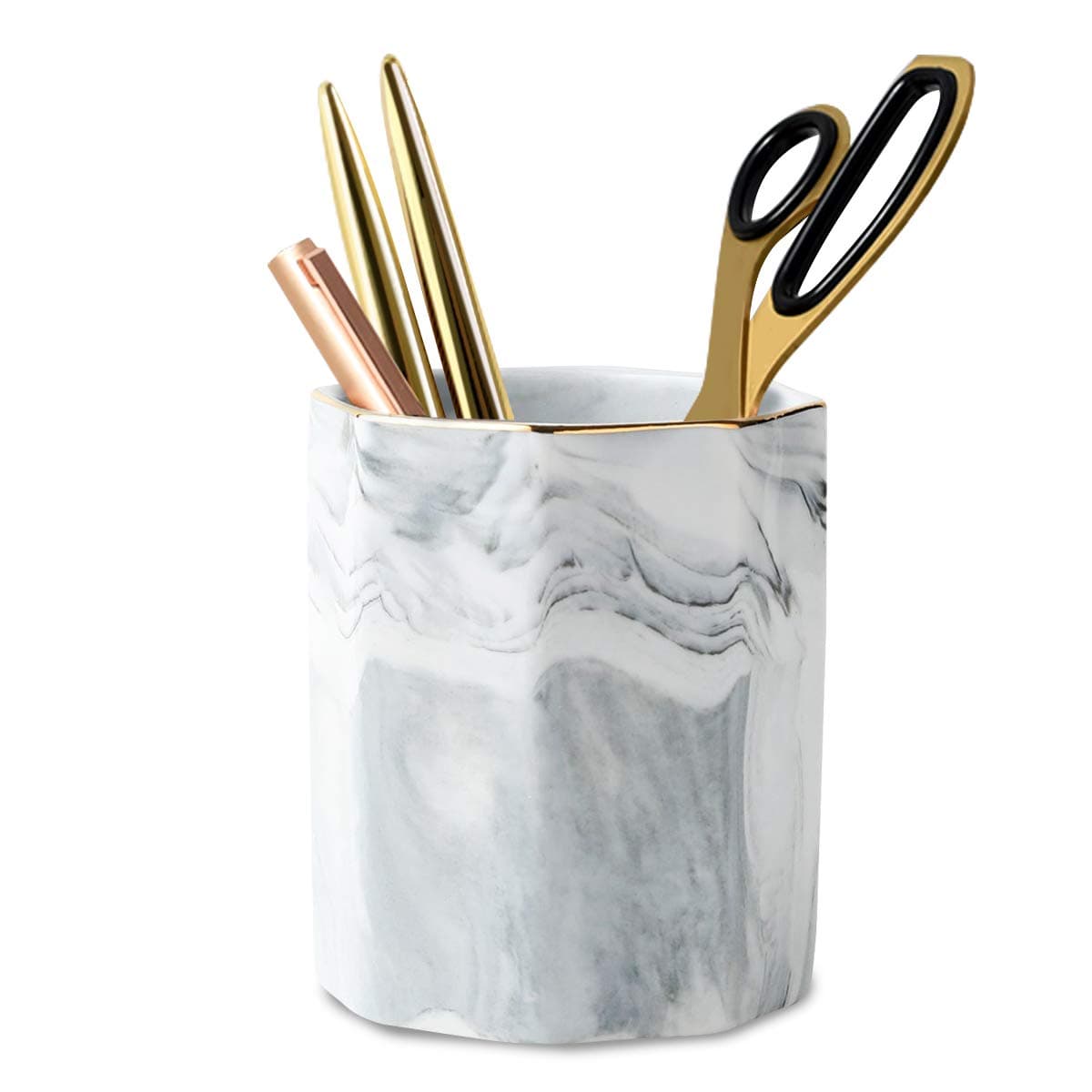 Pen Holder, Pencil Holder, Marble Desk Organizer Cute, Durable Ceramic Pencil Cup, Decorative Makeup Brush Holder Cup, Stationery Holder for Office, School, Home, Gray Marble