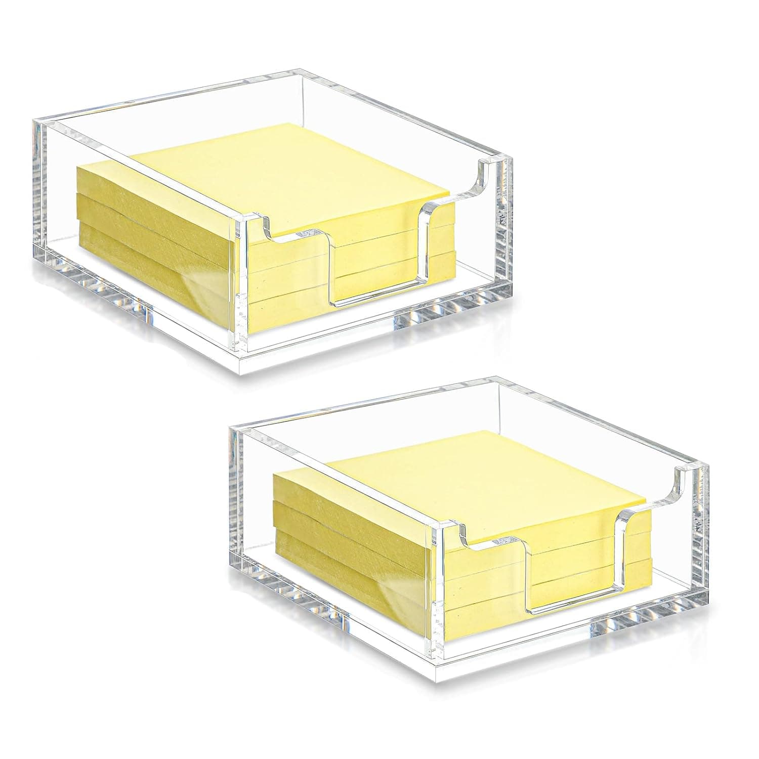 Acrylic Sticky Note Holder, 10 x 10 x 4.5 cm, Clear, Set of 2, Desktop Paper Organiser Accessories for Office,Clear Notepad Dispenser for Dorm Room and Office Desk Organizer