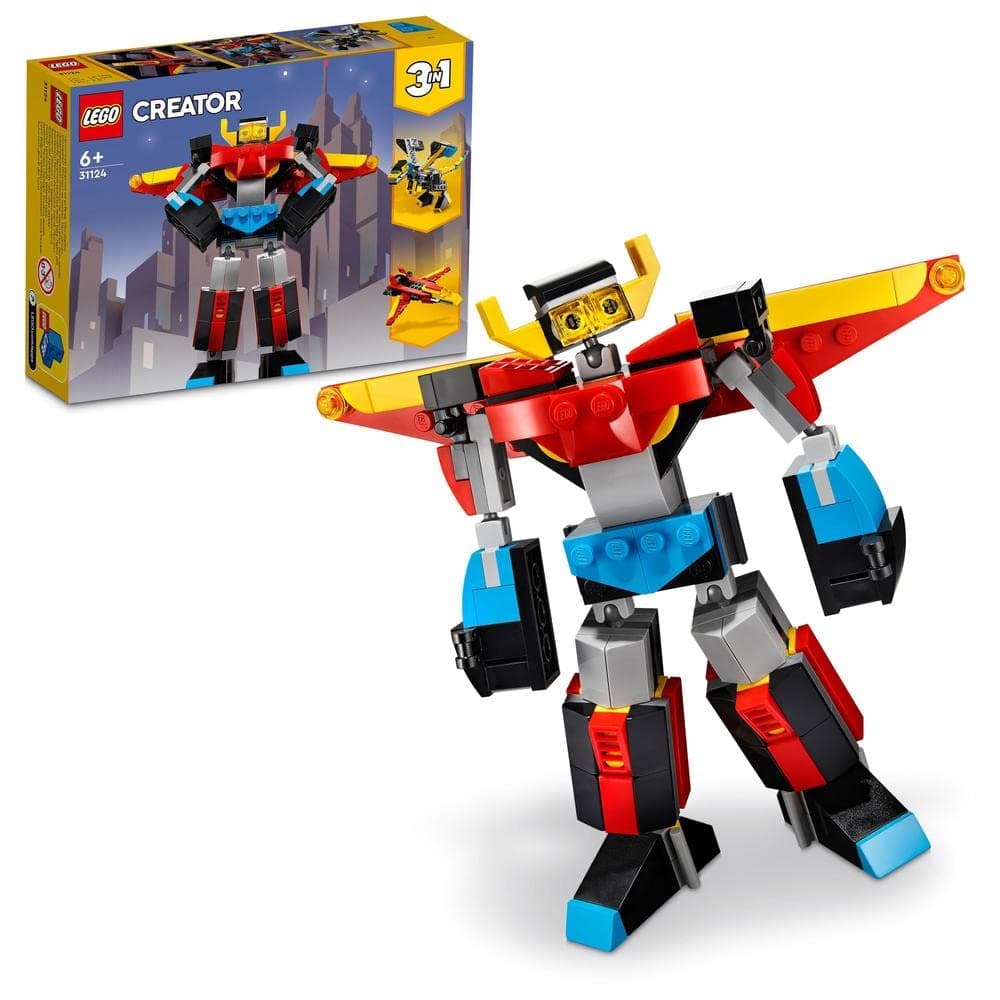 LEGO Creator 3in1 Super Robot Toy to Dragon Figure to Jet Plane, Creative Construction Bricks Set for Kids 7 Plus Years Old 31124