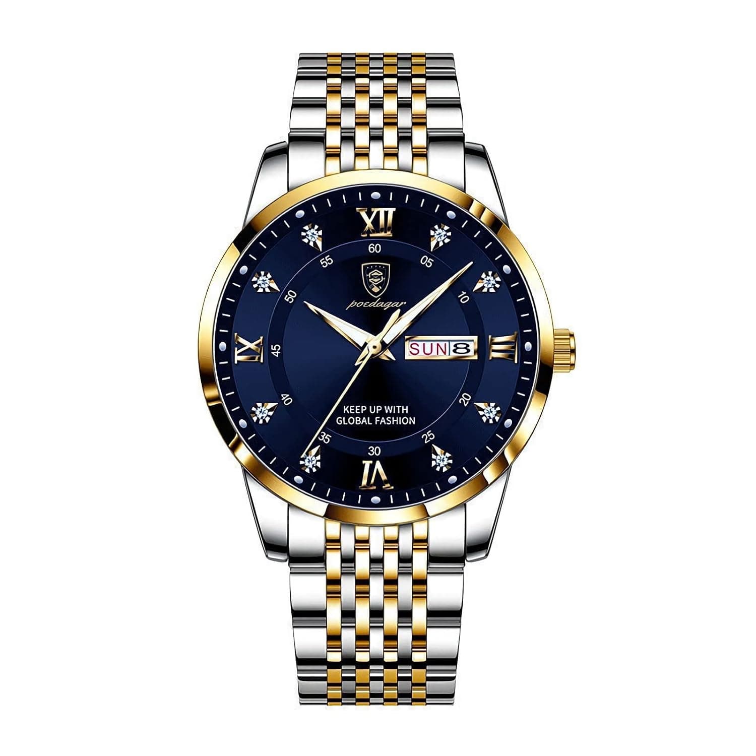 RovyFota Male Wrist Watches, Luminous Pointer, Men’s Watch Analog Quartz Movement, Stainless Steel, Waterproof, Apply to Luxury Dress Business, Big Face Rome Number Diamond Dial
