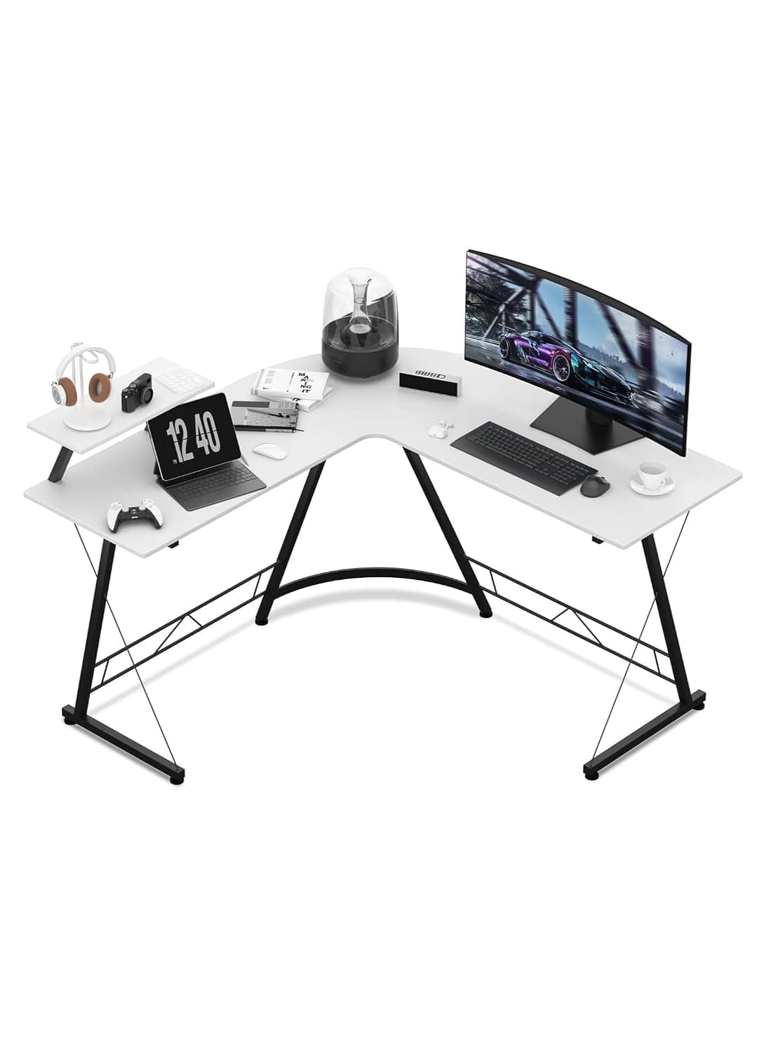 Al Mufarrej Housewares L Shaped Corner Gaming Table FX-1983, Desk, Modern, Aura White, 131 cm (51684800031), for Computer