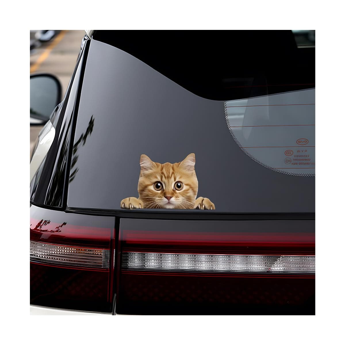 Bittwee Cute Peeking Cat Car Sticker, Funny Sneaky Kitten Vehicle Window Bumper Decal, Kawaii Curious Cat Realistic Pet Graphic Auto Exterior Body Decorations, Universal for SUV Van Truck (Orange)