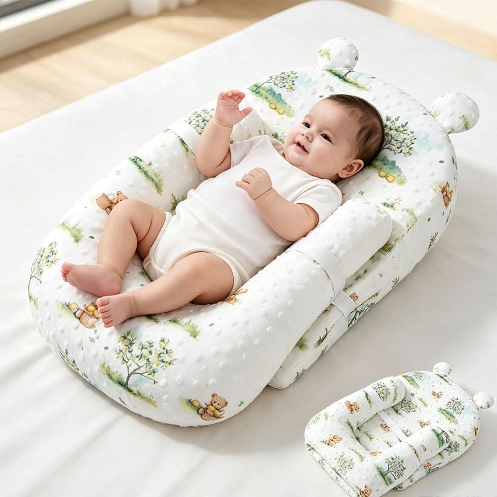 Baby Inclined Pillow Anti-Spit-Up Incline Mat Baby Anti-Choke Pillow Baby Cot-in-Cot 15° Scientific Incline Double-Sided Use Prevents Acid Reflux Suitable for Newborns