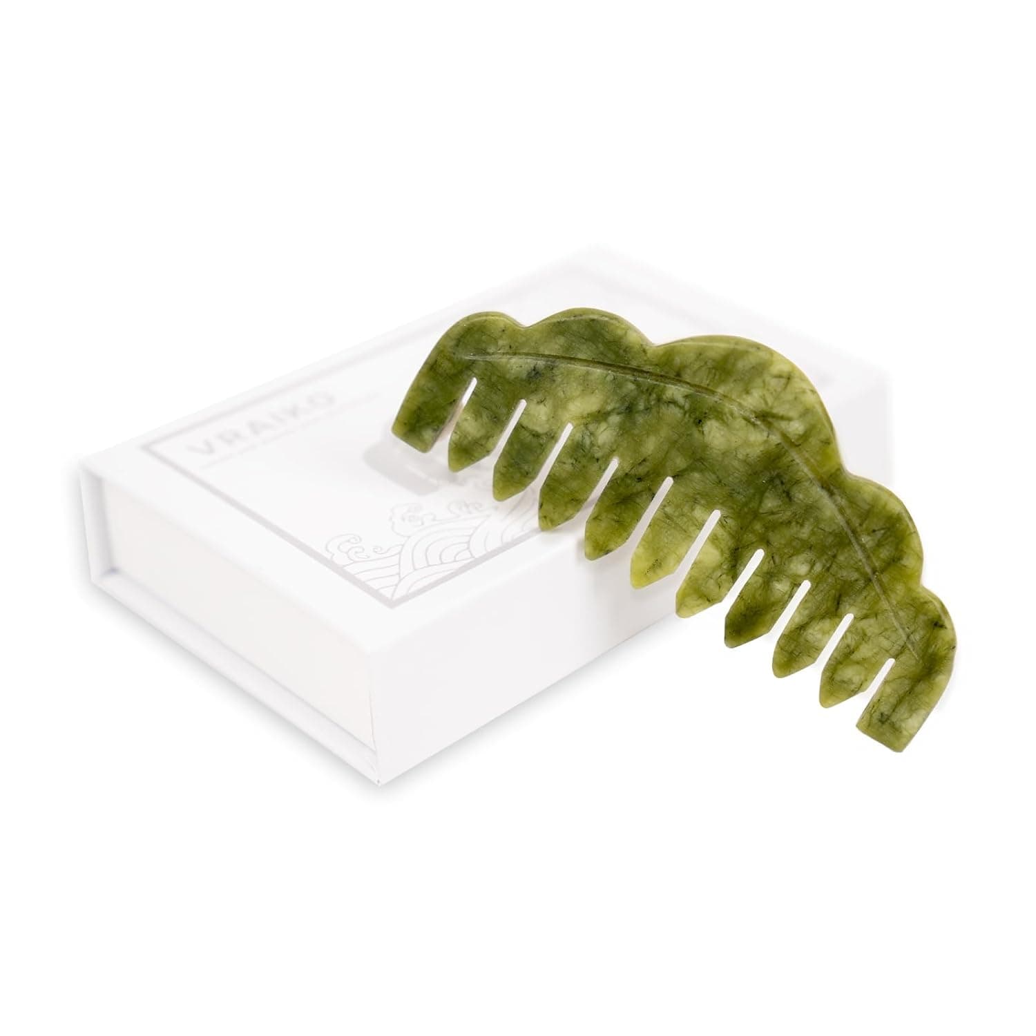VRAIKO Natural Jade Comb Head Massager, Scalp Massage Comb and Gua Sha Scraping Tool, Meridians Massage Tool for Head Caring and Relaxation (Serpentine Green)