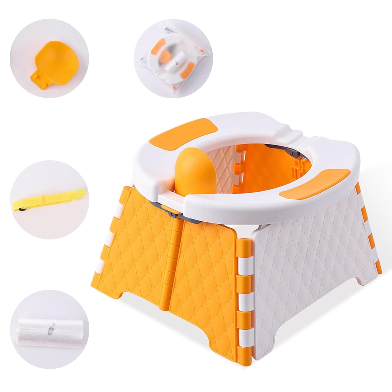 Foldable Travel Potty for Toddlers, Portable Potty Chair with Bag & 30 Pouches - Kids Toilet for Car, Camping, Indoor Outdoor - Splash-Proof Design, Easy Clean Training Seat(Orange) | Potty Training, Splash-Proof, Non-Slip, Quick Fold, Supports 150 lbs, Easy Clean, Indoor/Outdoor Kids Toilet Seat, Camping