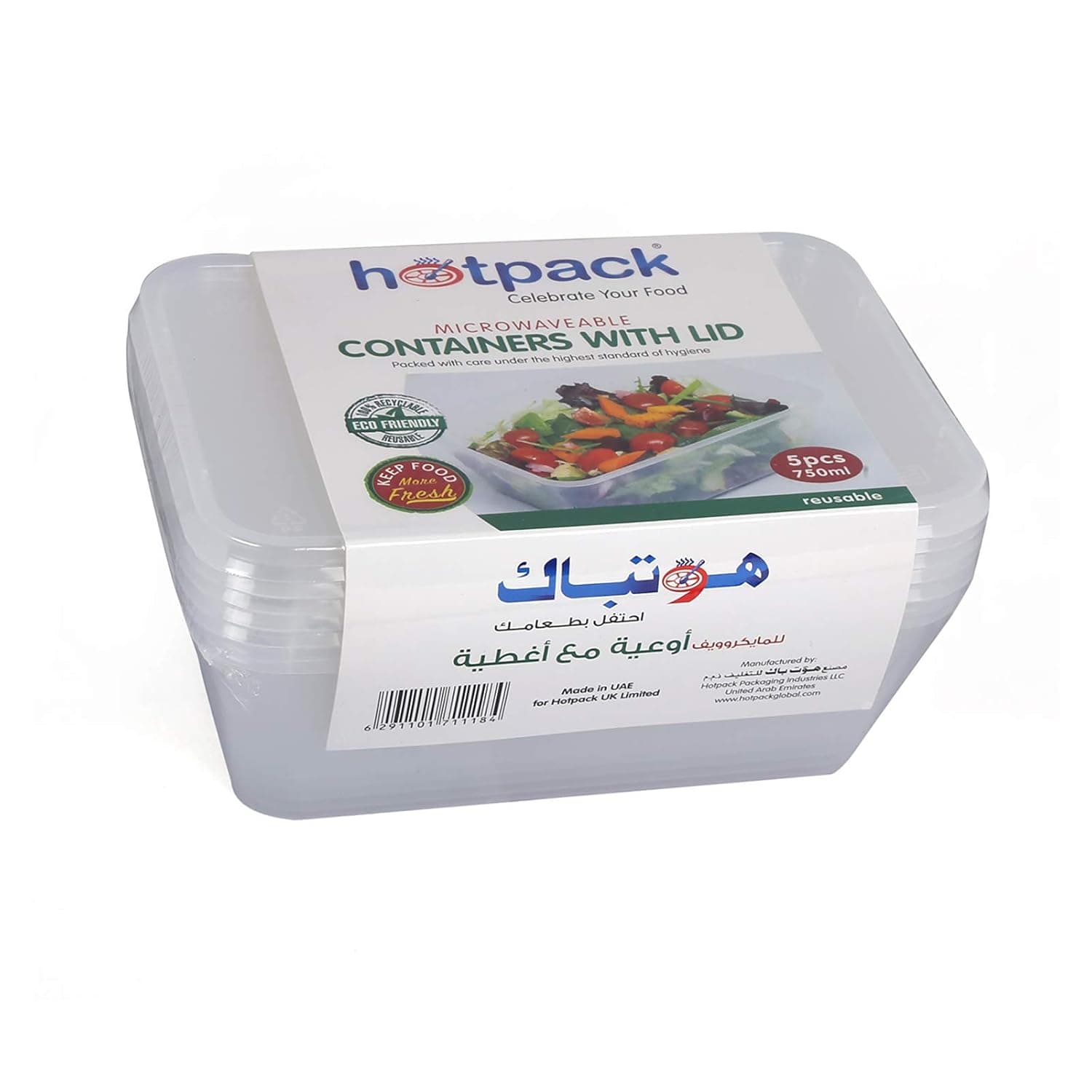 Hotpack Microwavable Container W/Lid Rectangular 750Ml 5Pcs