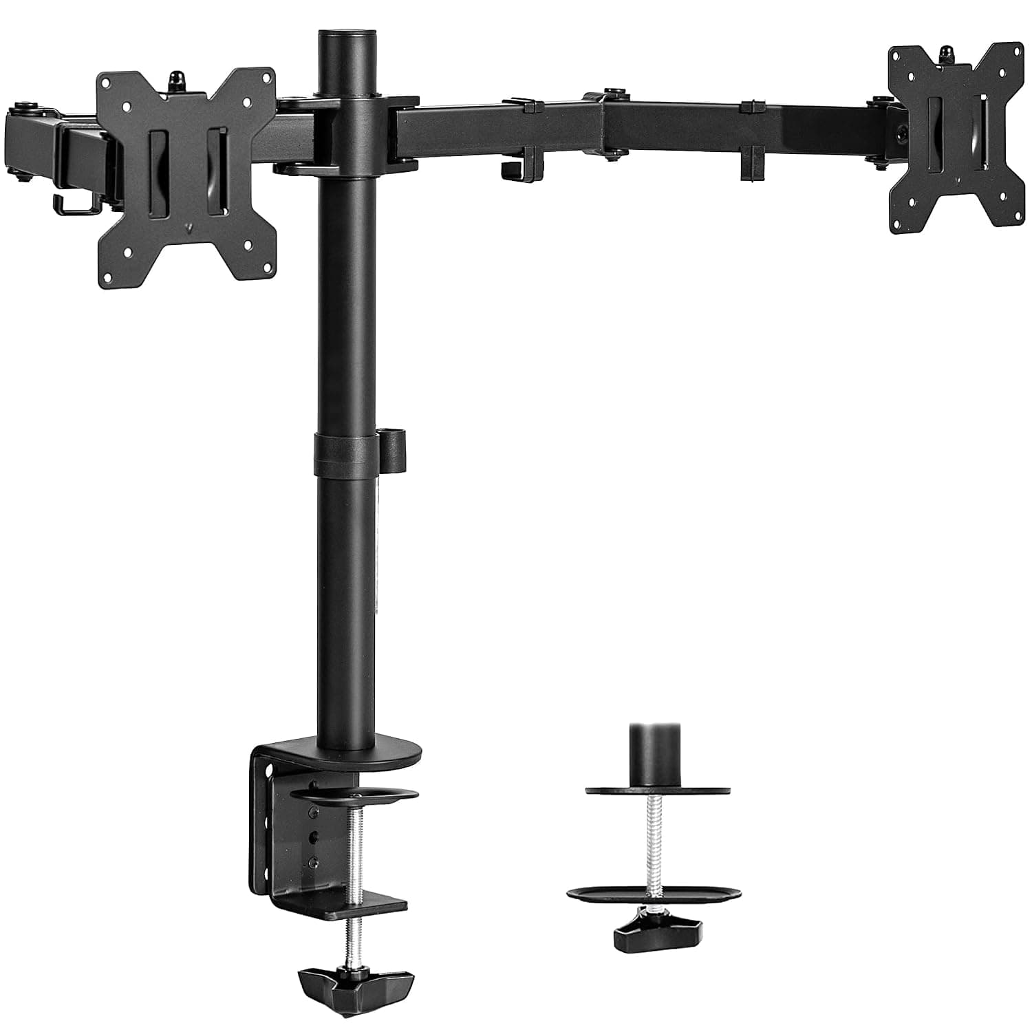 ZERIFAM Dual Monitor Desk Mount, Adjustable Tilt Swive Rotate, Heavy Duty Fully Adjustable Steel Stand with C-Clamp and Grommet, Holds 2 Computer Screens