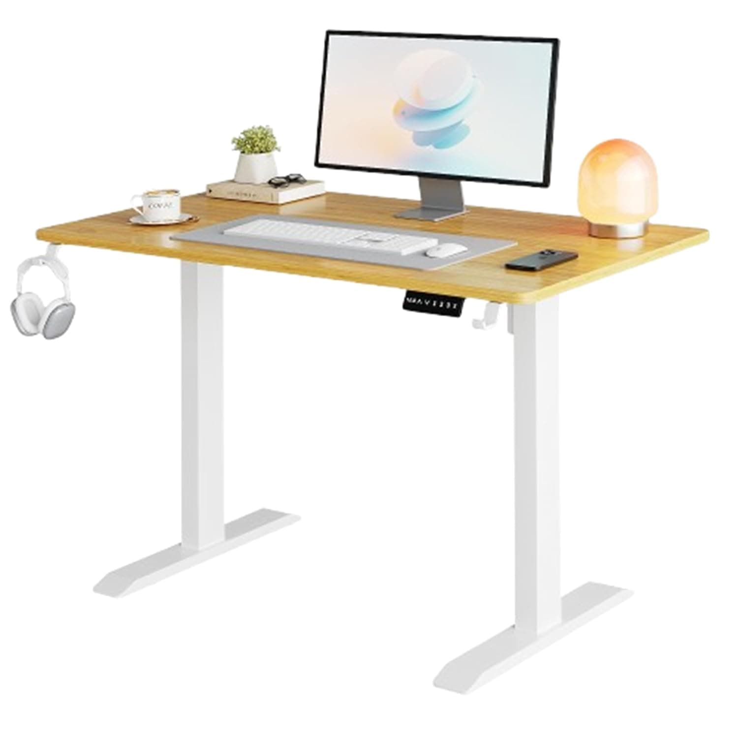 SKY-TOUCH Standing Desk Height Adjustable Desk, Electric Lifting Table, Motion Desk with Smart Control Panel & 2 Memory Presets, 2-Piece Wood Desktop Workstation for Home Office - 120×60cm