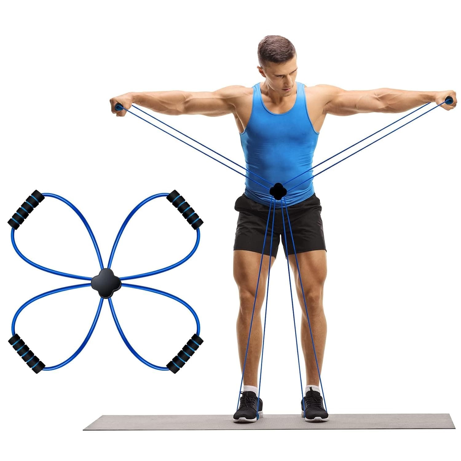 Pilates Reformer Resistance Band, Elastic Loop Exercise Band with Comfort Grips for Home Fitness, Strength Training, and Body Muscle Workouts for Women (Blue)