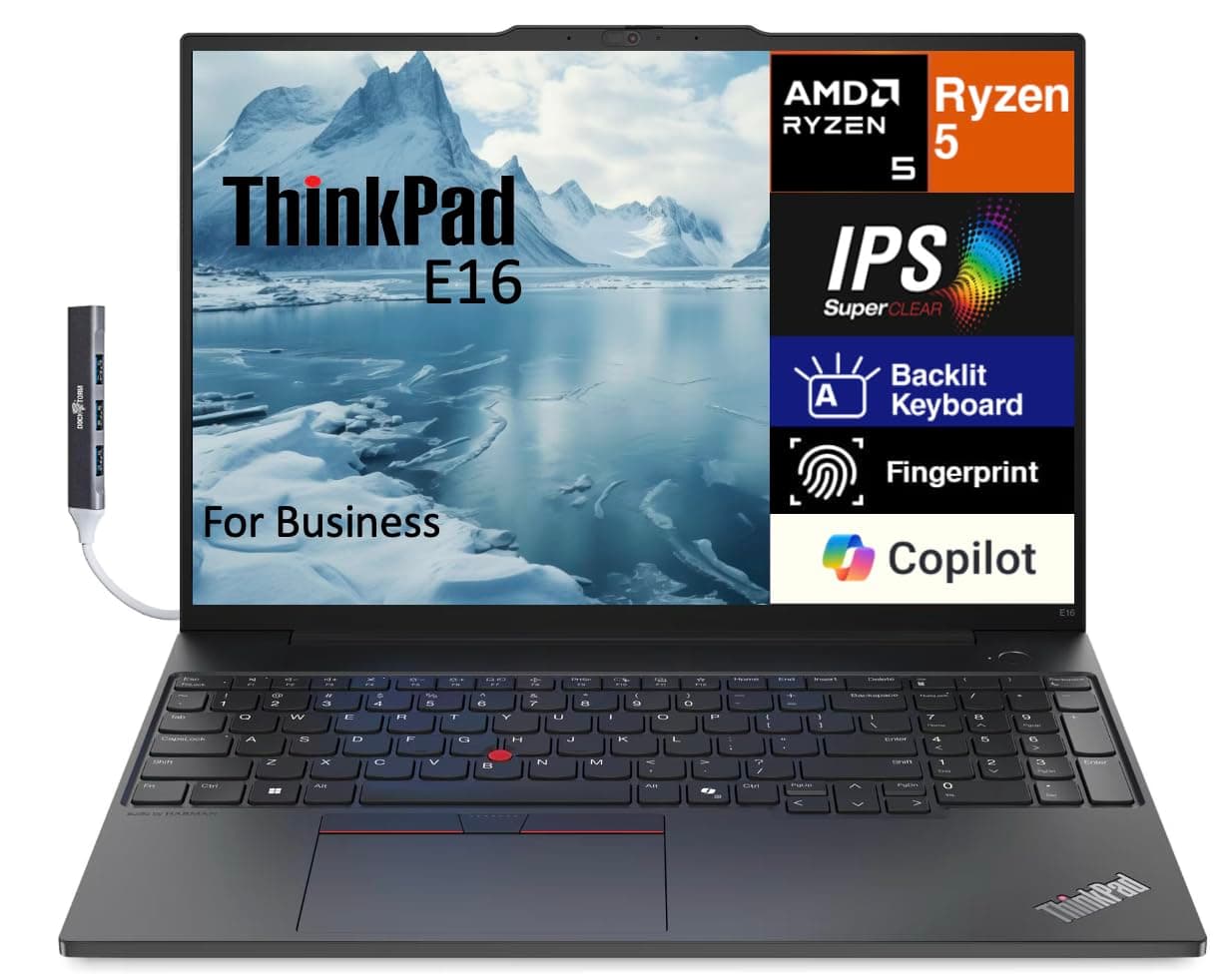 Lenovo ThinkPad E16 Gen 1 Business Laptop 16.0" WUXGA IPS Display 300 nits (AMD Ryzen 5 7530U 6-Core 2.00GHz, 16GB RAM, 1TB PCIe SSD, AMD Radeon, Backlit KYB, FP, WiFi 6, Win11Pro) w/Dockztorm Hub