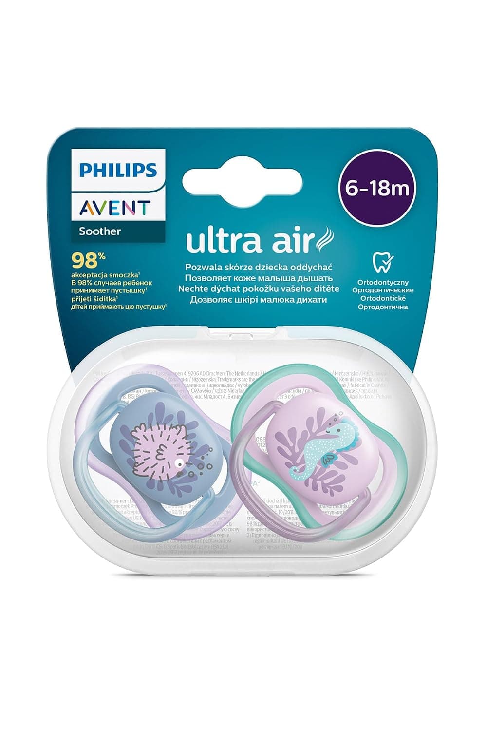 Philips Avent Ultra Air Pacifier for 6-18 Month Girls 2-Pieces