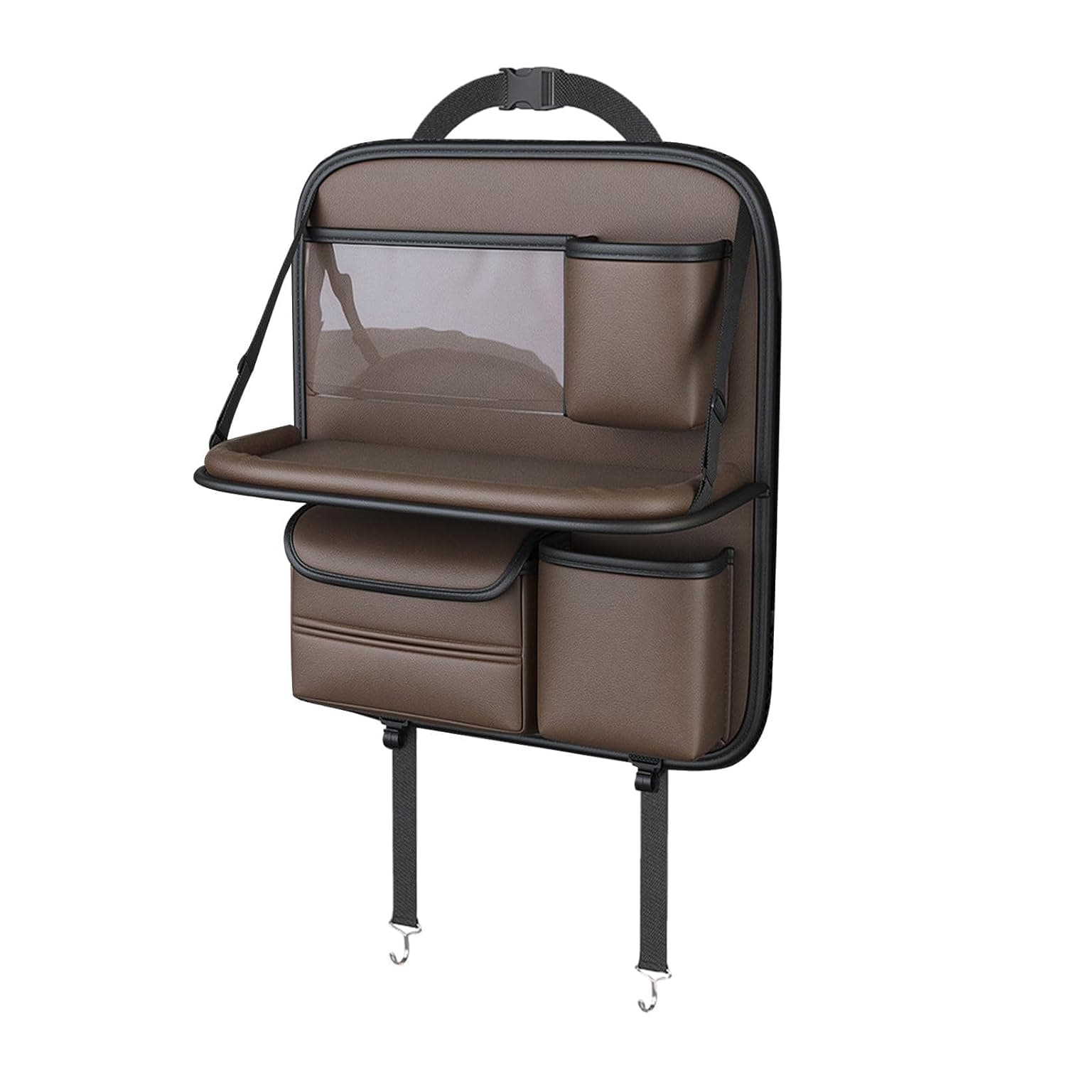 Aputue Backseat Organizer, Durable Brown Car Accessories Interior Storage Bag With Foldable Tray For Rear Seat Protection And Vehicle Organizer, Buscar Bag For Family SUV Minivan Truck Auto